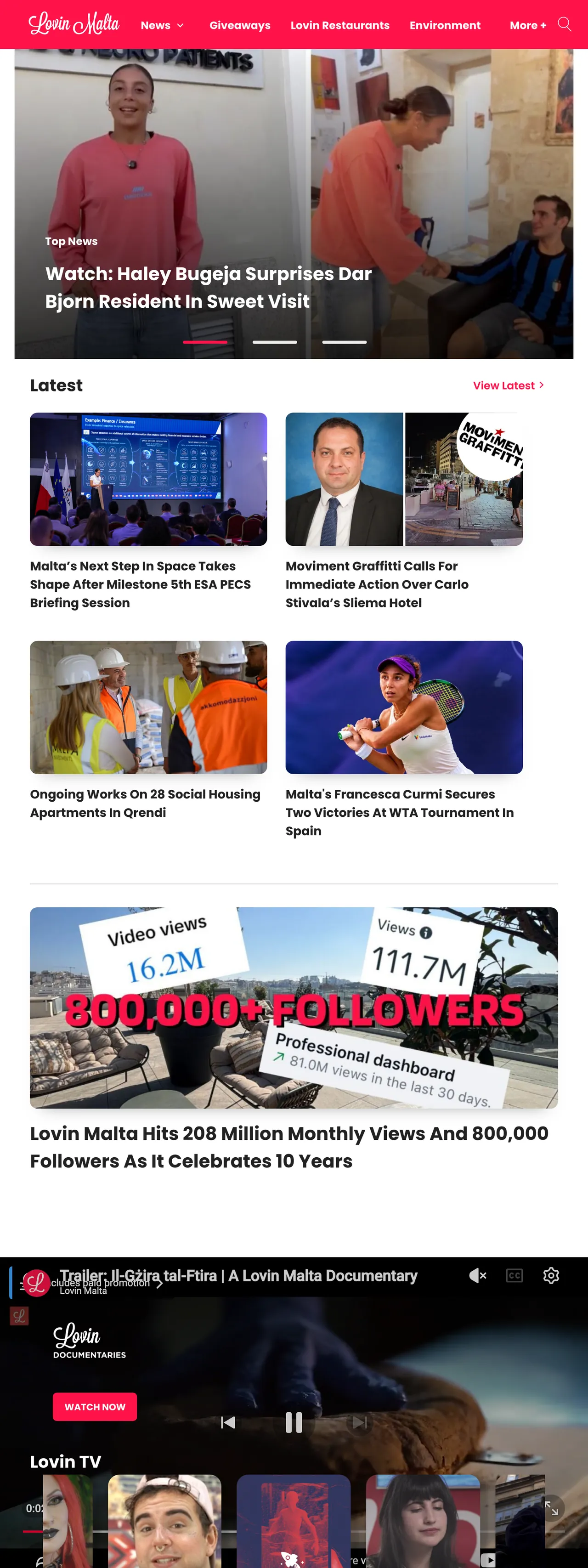 Screenshot of the Lovin Malta front page