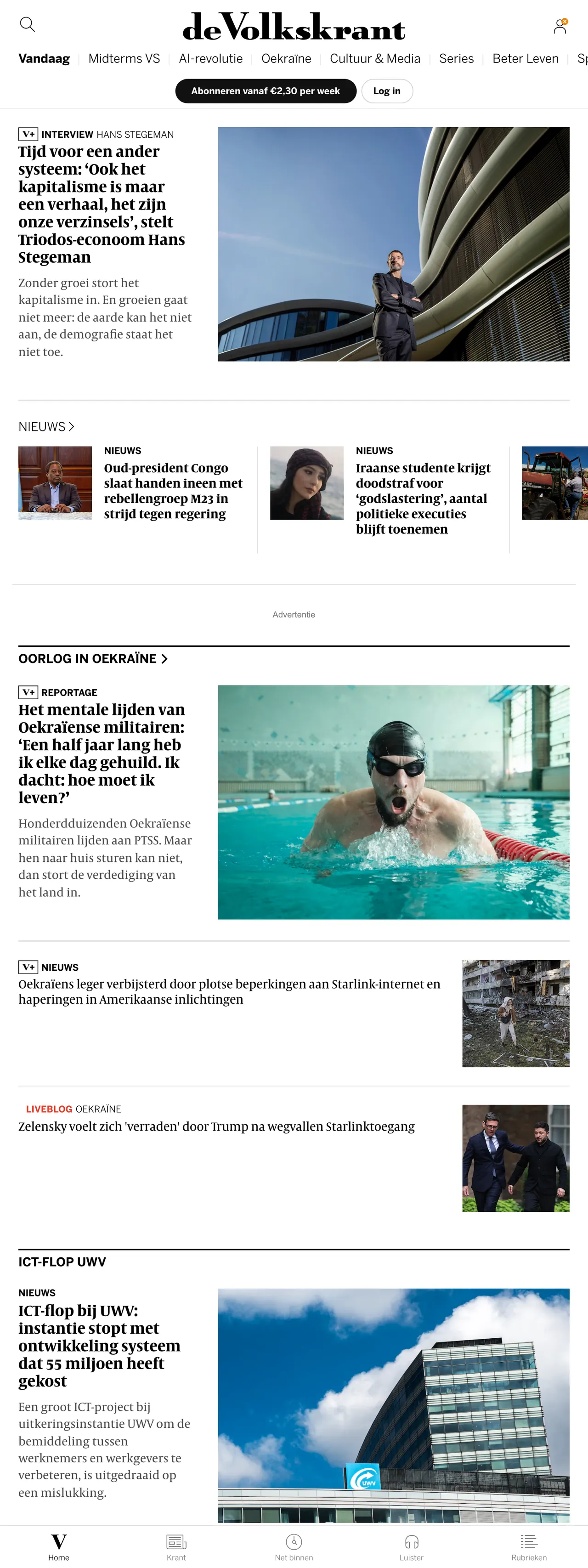 Screenshot of the de Volkskrant front page