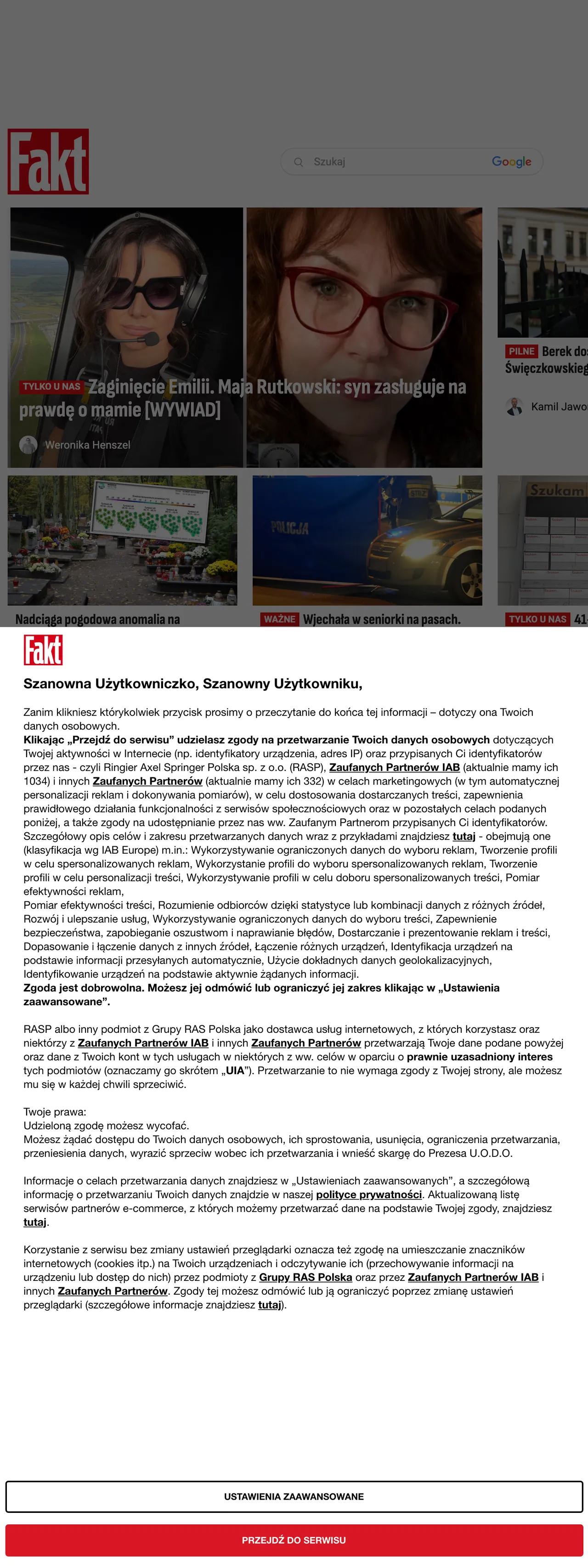 Screenshot of the Fakt front page