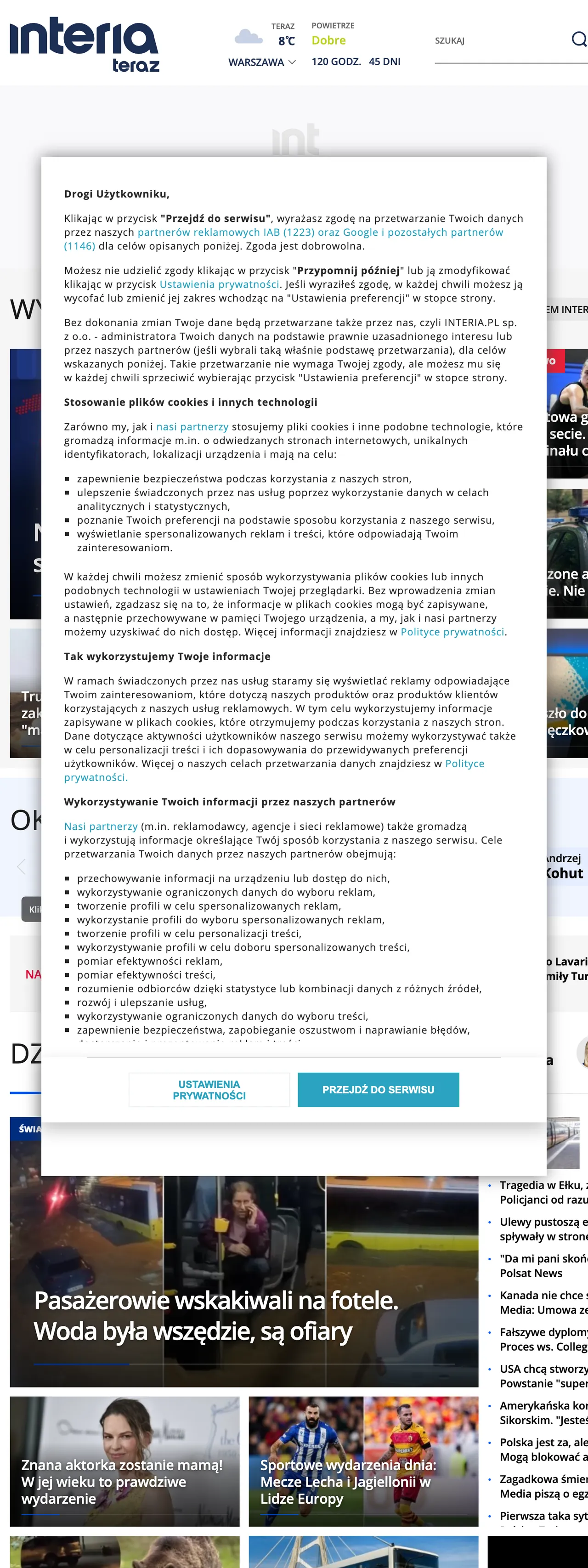 Screenshot of the Interia front page