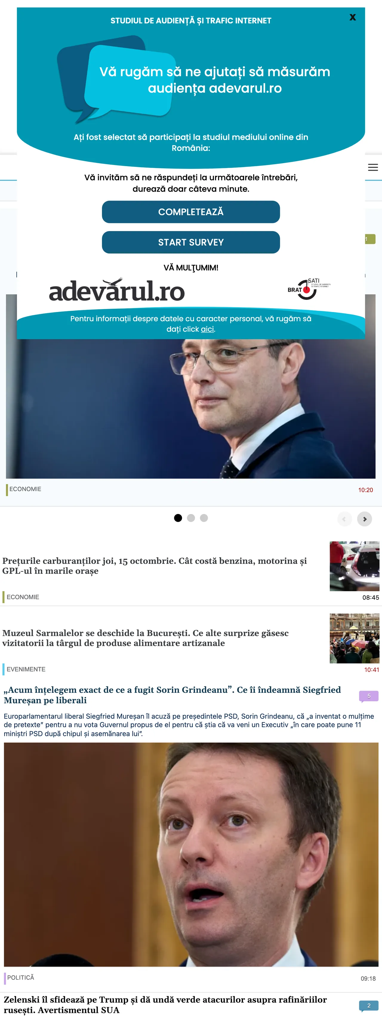Screenshot of the Adevărul front page