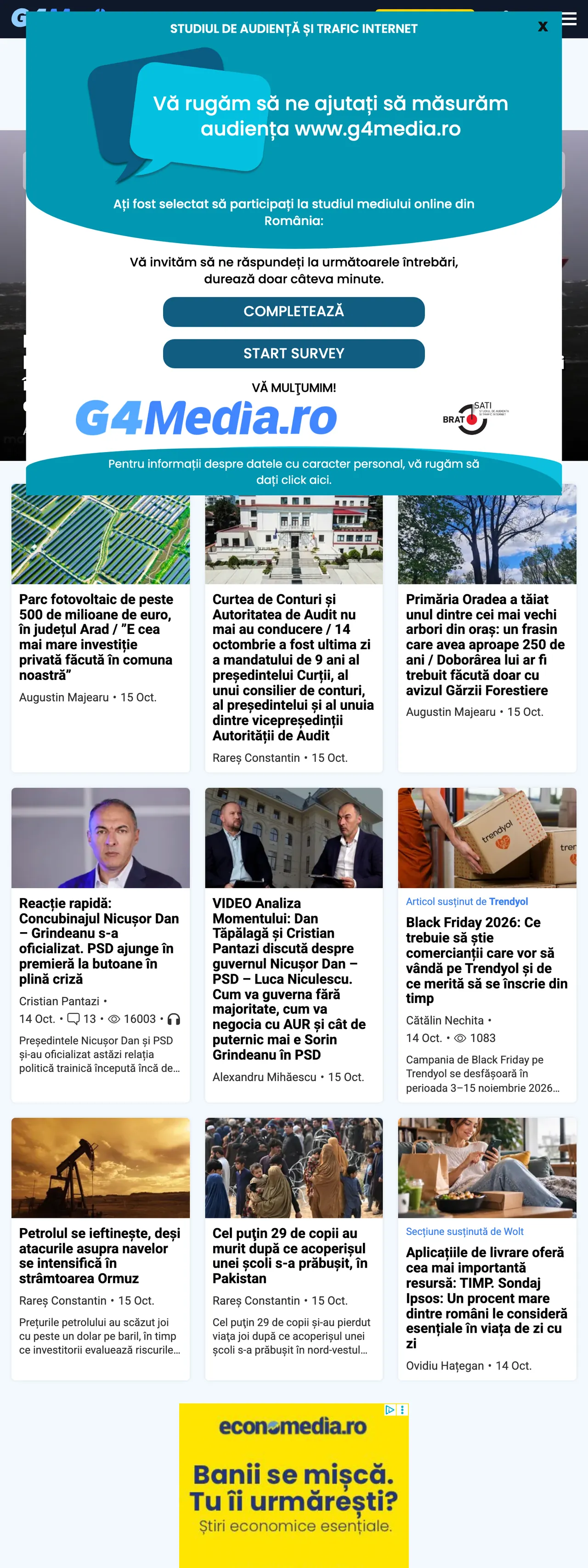 Screenshot of the G4Media front page