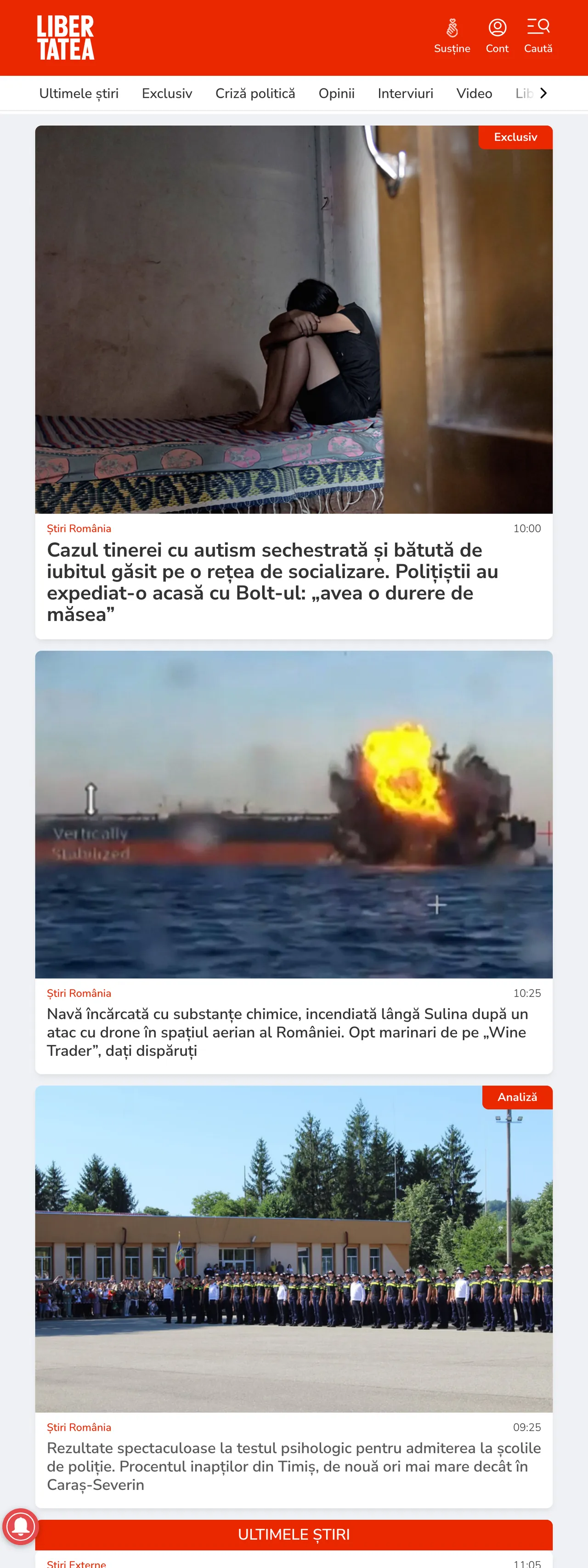 Screenshot of the Libertatea front page