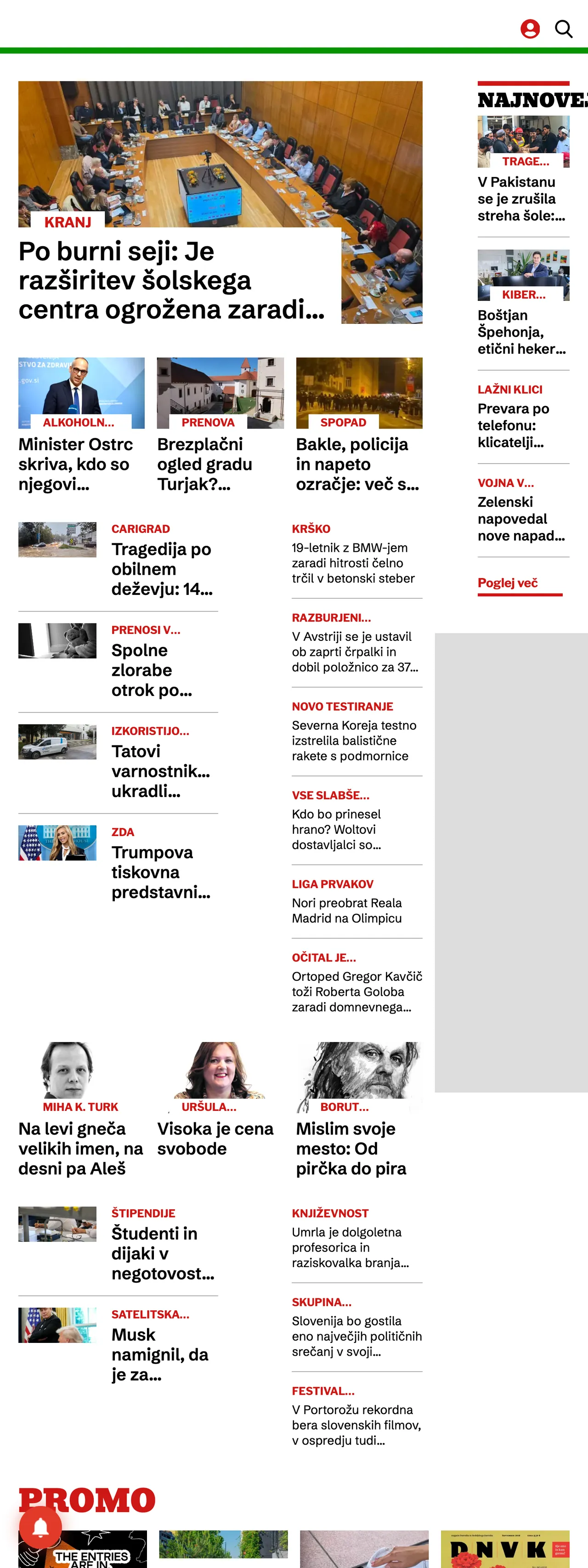 Screenshot of the Dnevnik front page