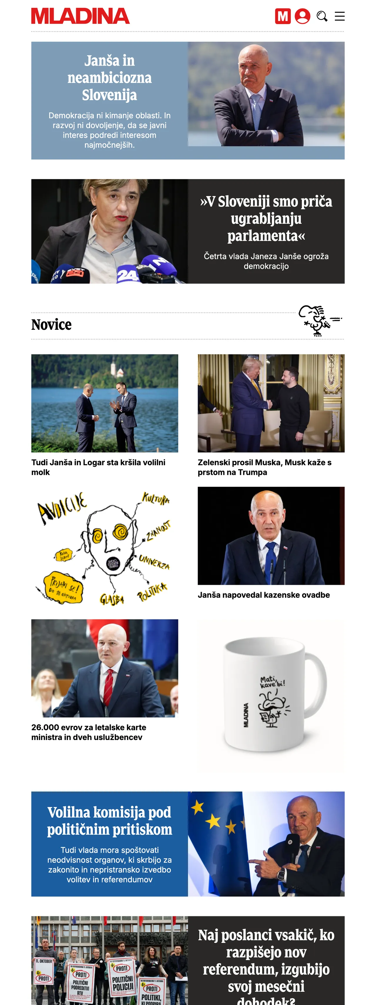 Screenshot of the Mladina front page
