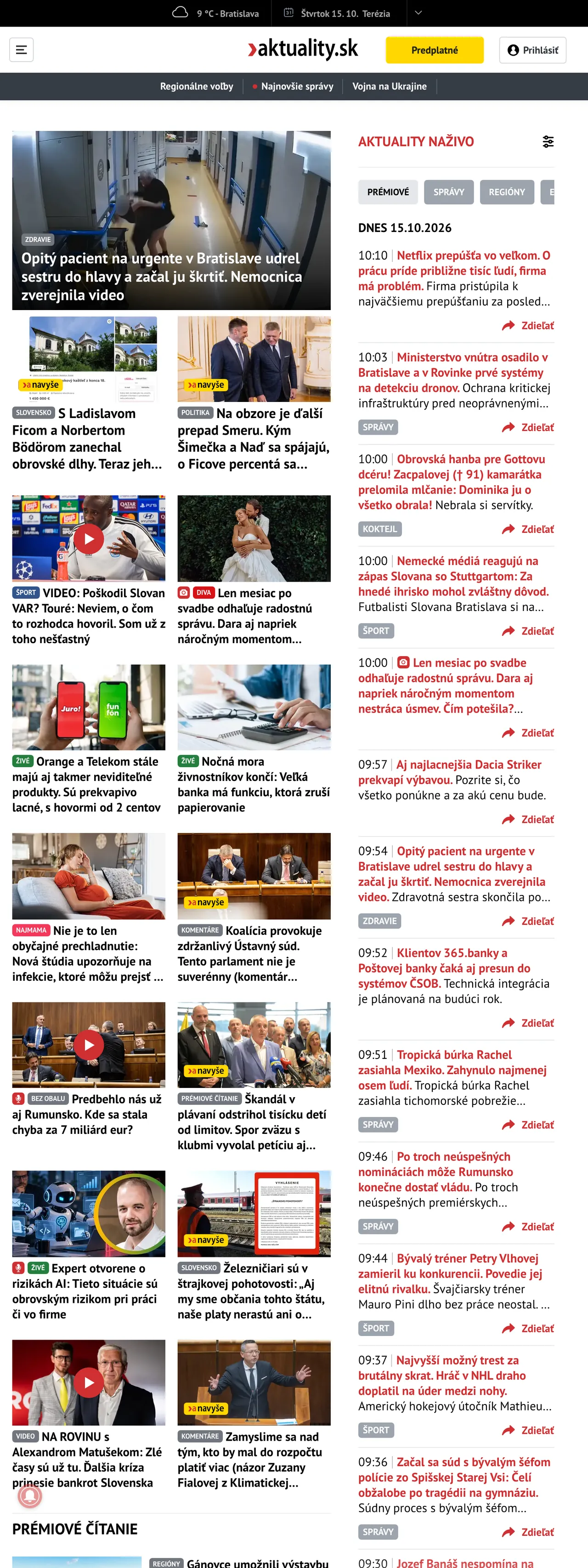Screenshot of the Aktuality.sk front page