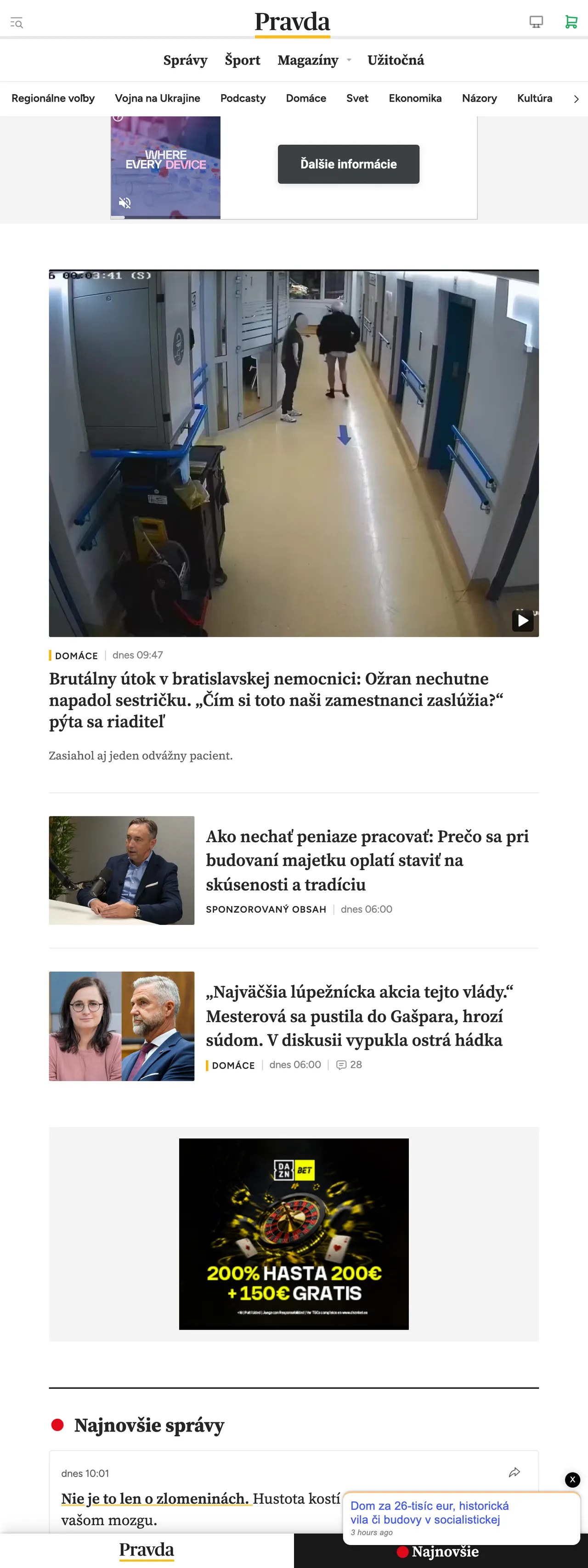 Screenshot of the Pravda front page