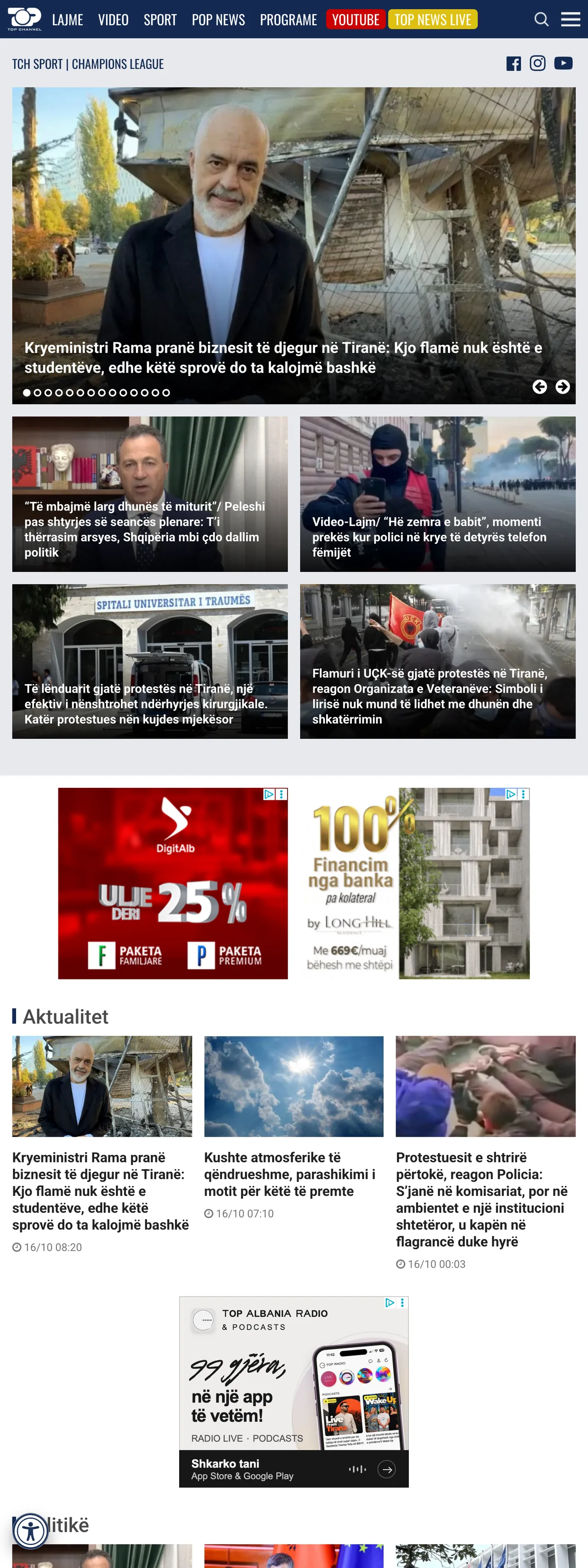 Screenshot of the Top Channel front page