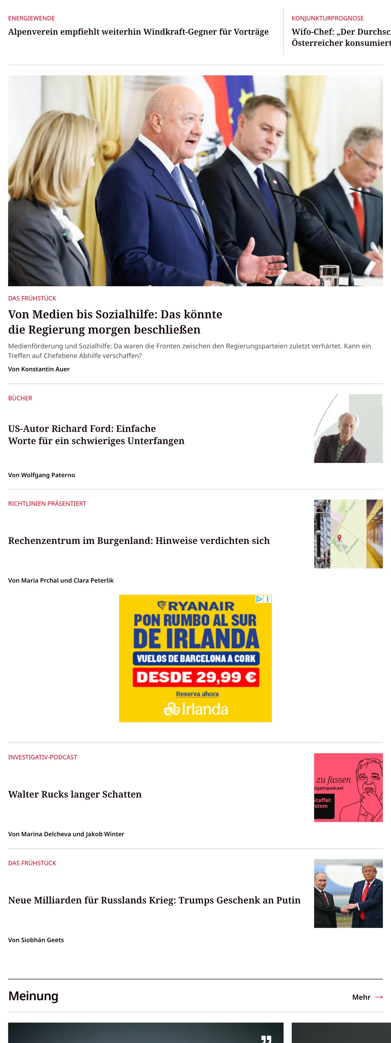 Screenshot of the profil front page