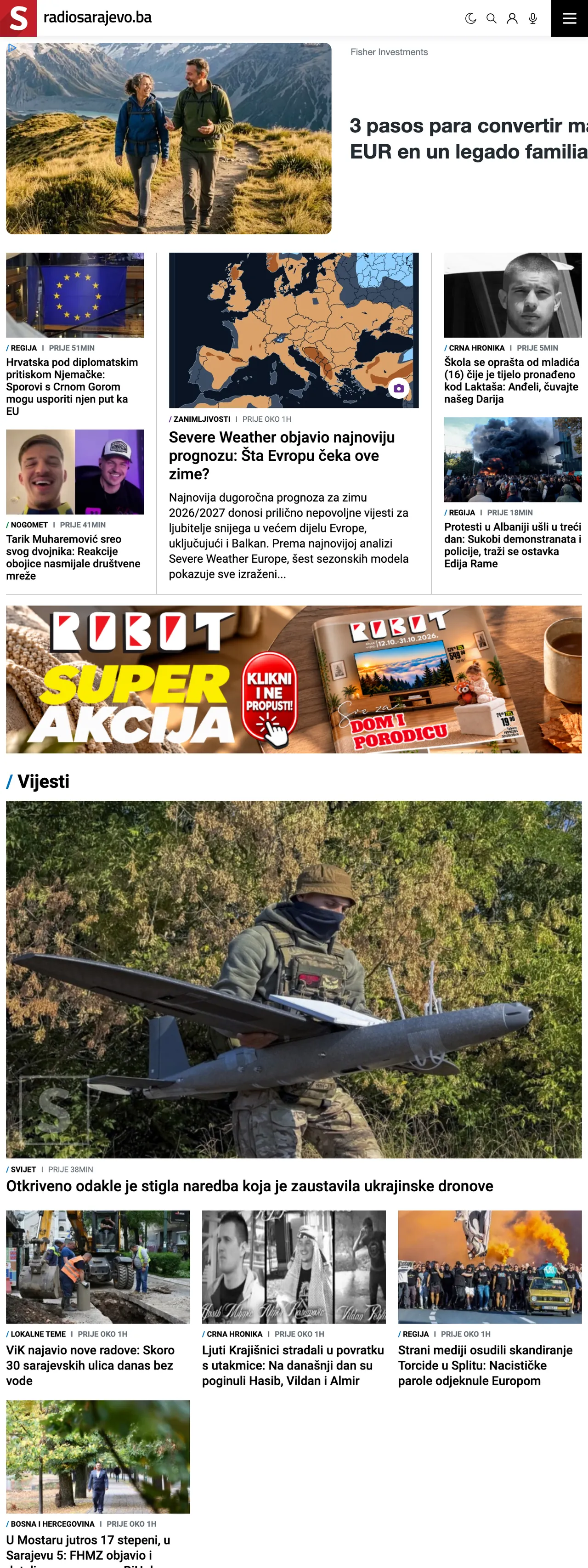 Screenshot of the Radio Sarajevo front page