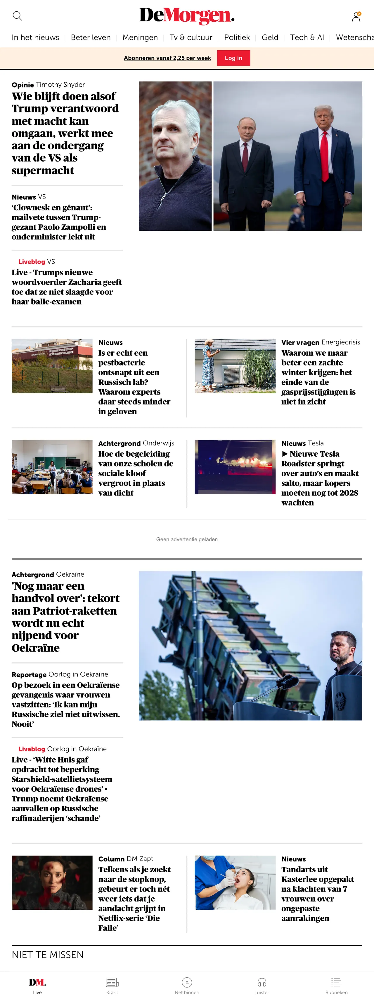 Screenshot of the De Morgen front page