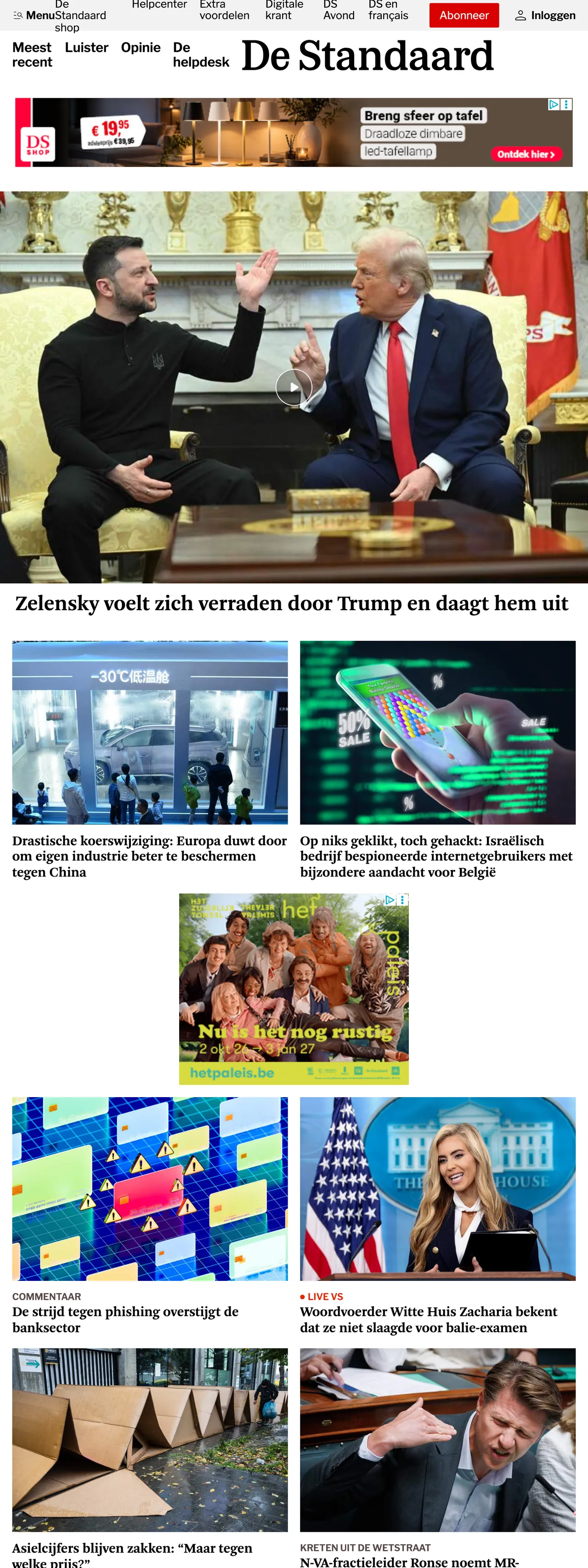 Screenshot of the De Standaard front page