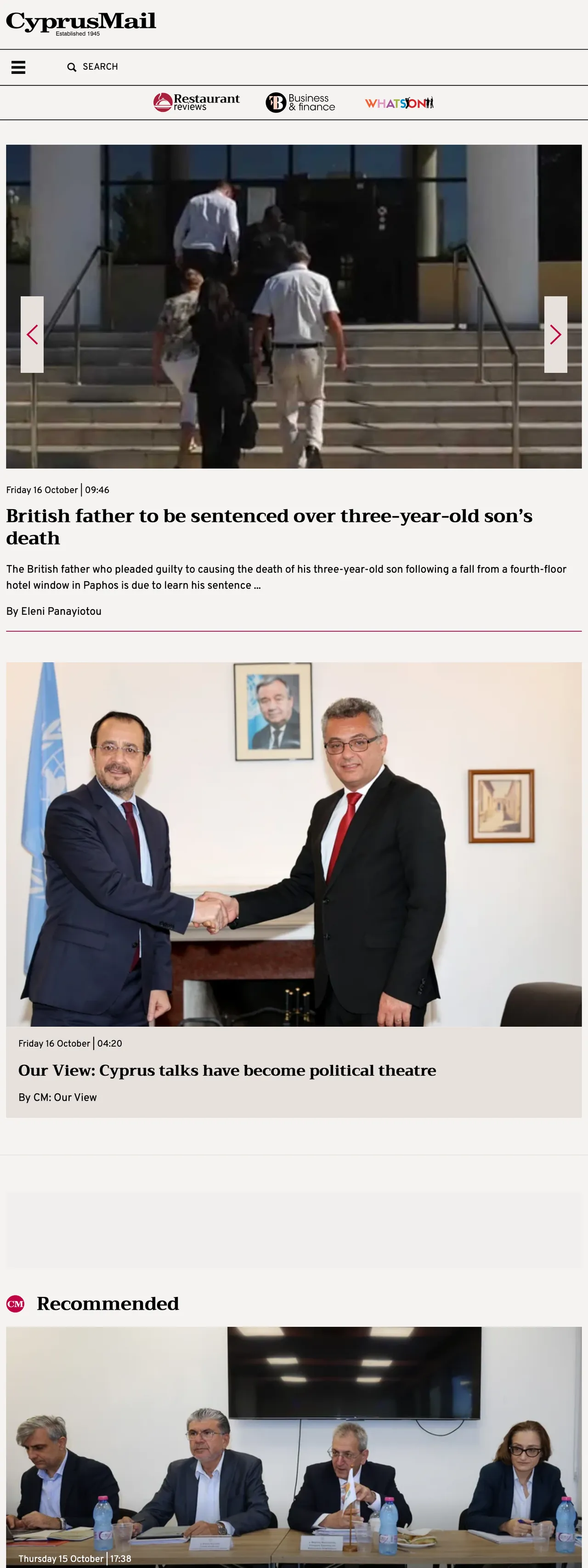 Screenshot of the Cyprus Mail front page