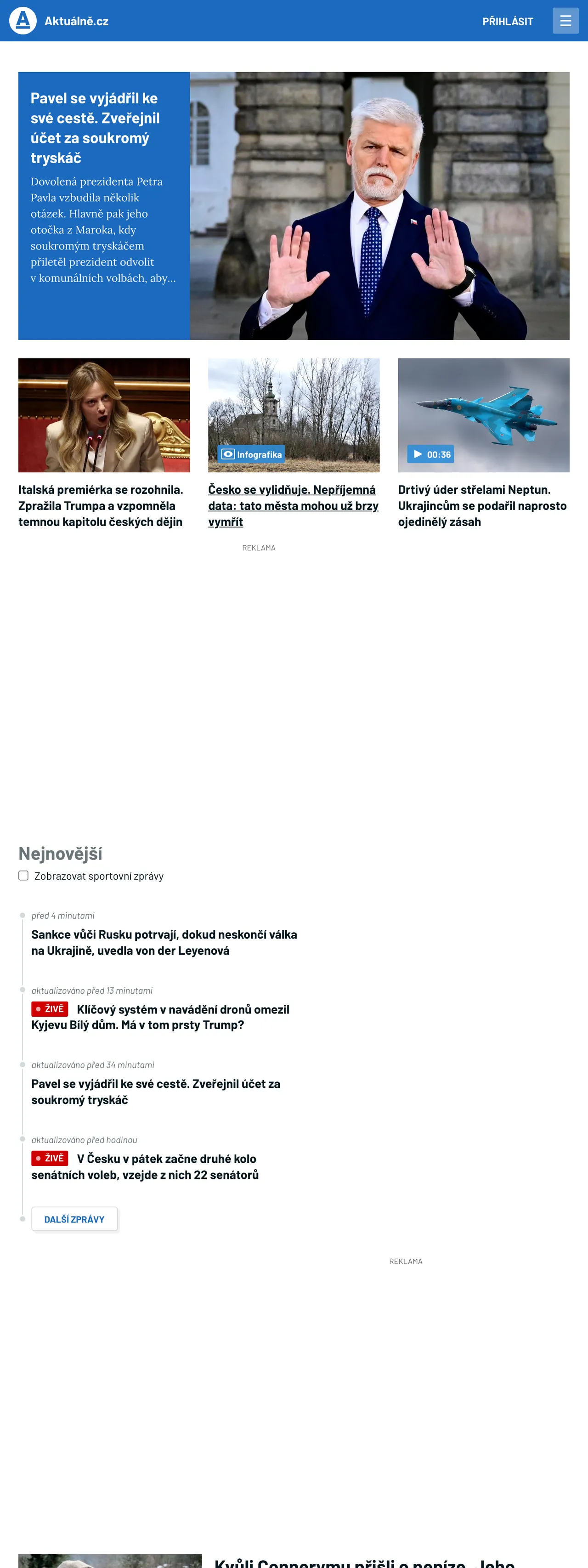 Screenshot of the Aktuálně.cz front page