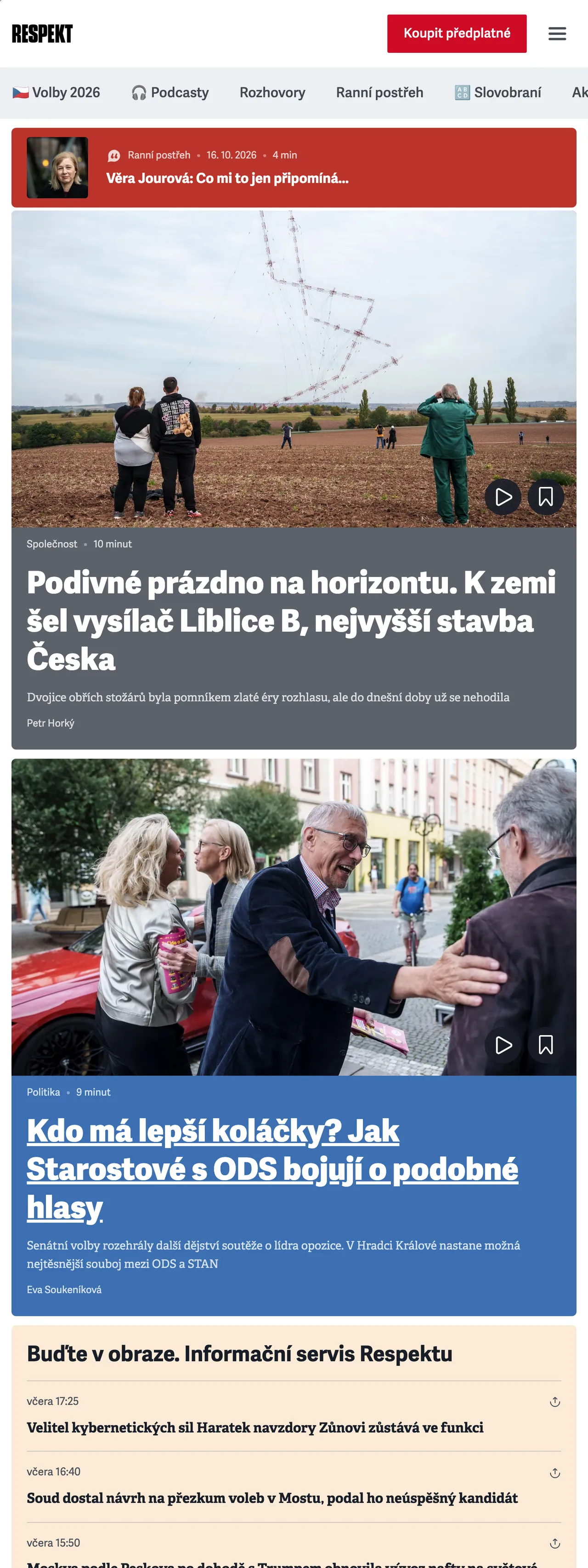 Screenshot of the Respekt front page