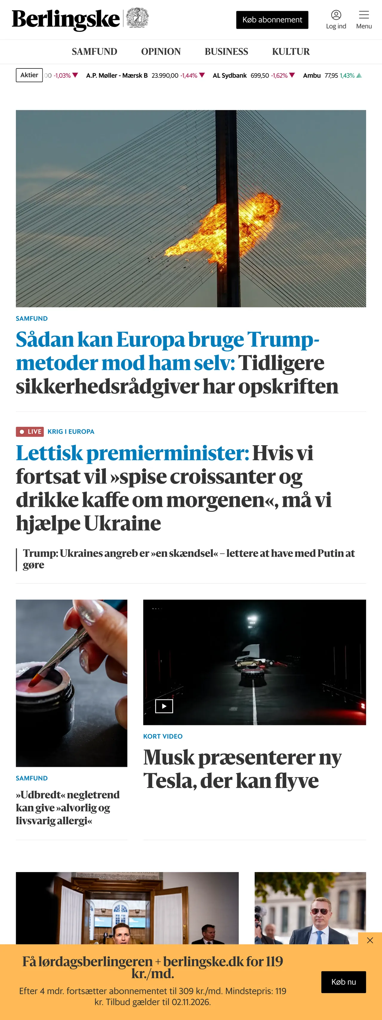 Screenshot of the Berlingske front page