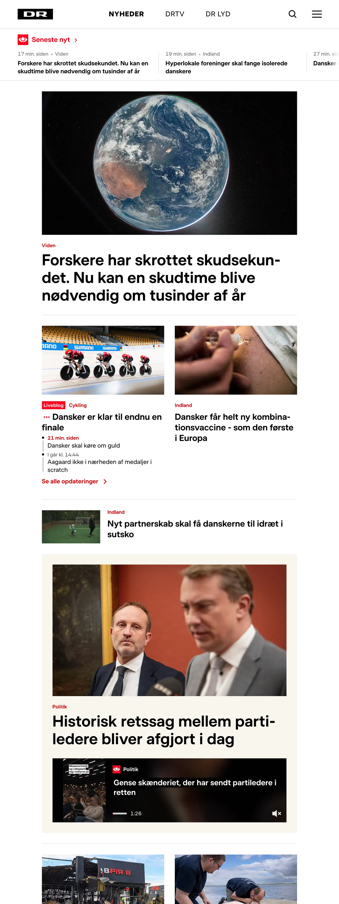 Screenshot of the DR front page