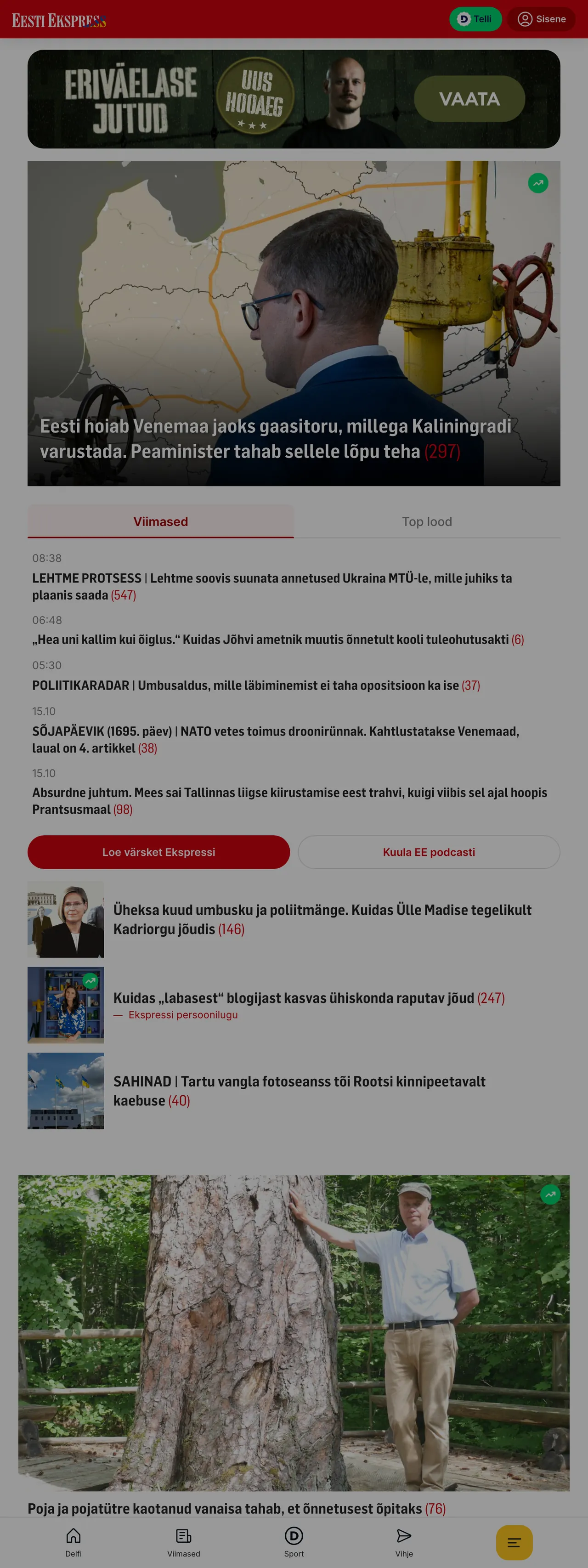 Screenshot of the Eesti Ekspress front page