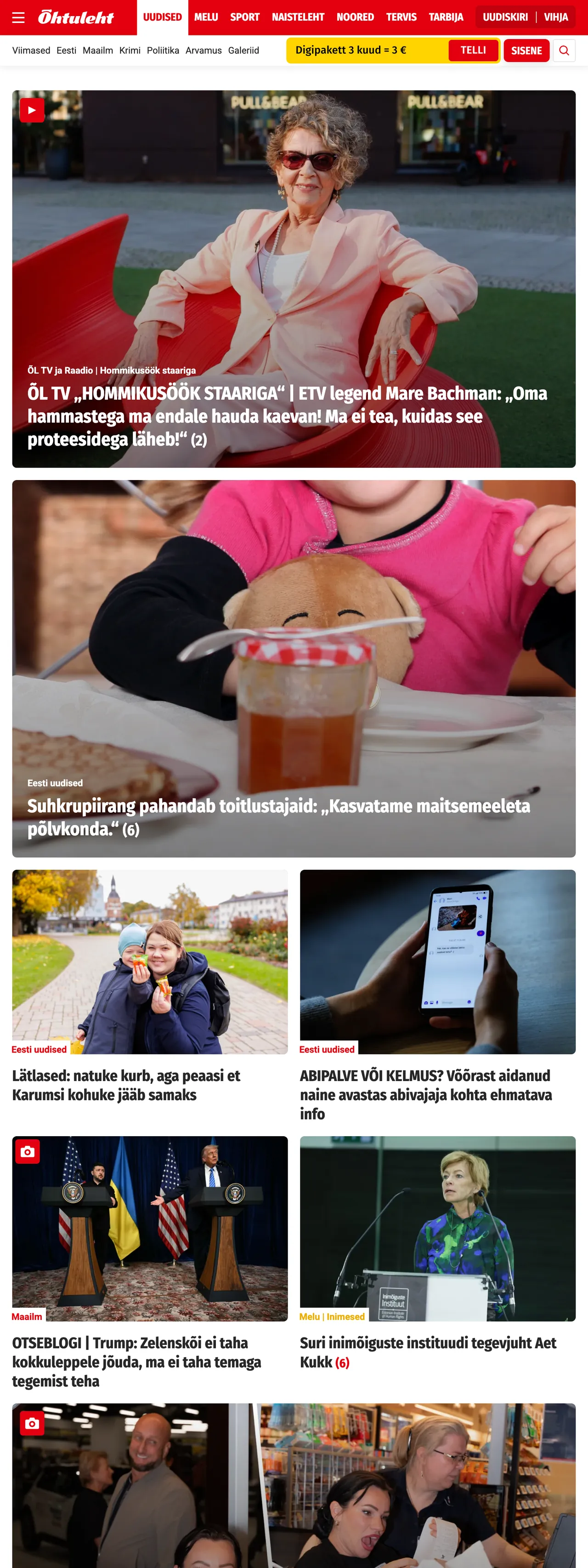 Screenshot of the Õhtuleht front page