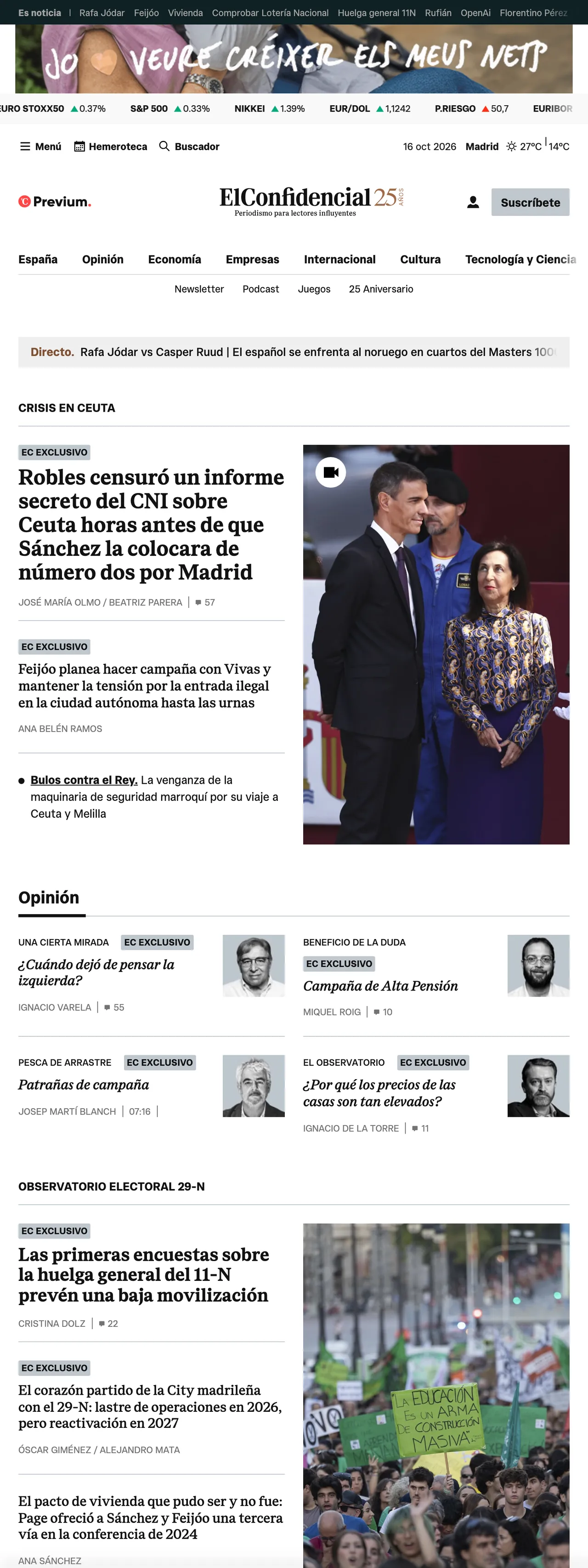 Screenshot of the El Confidencial front page