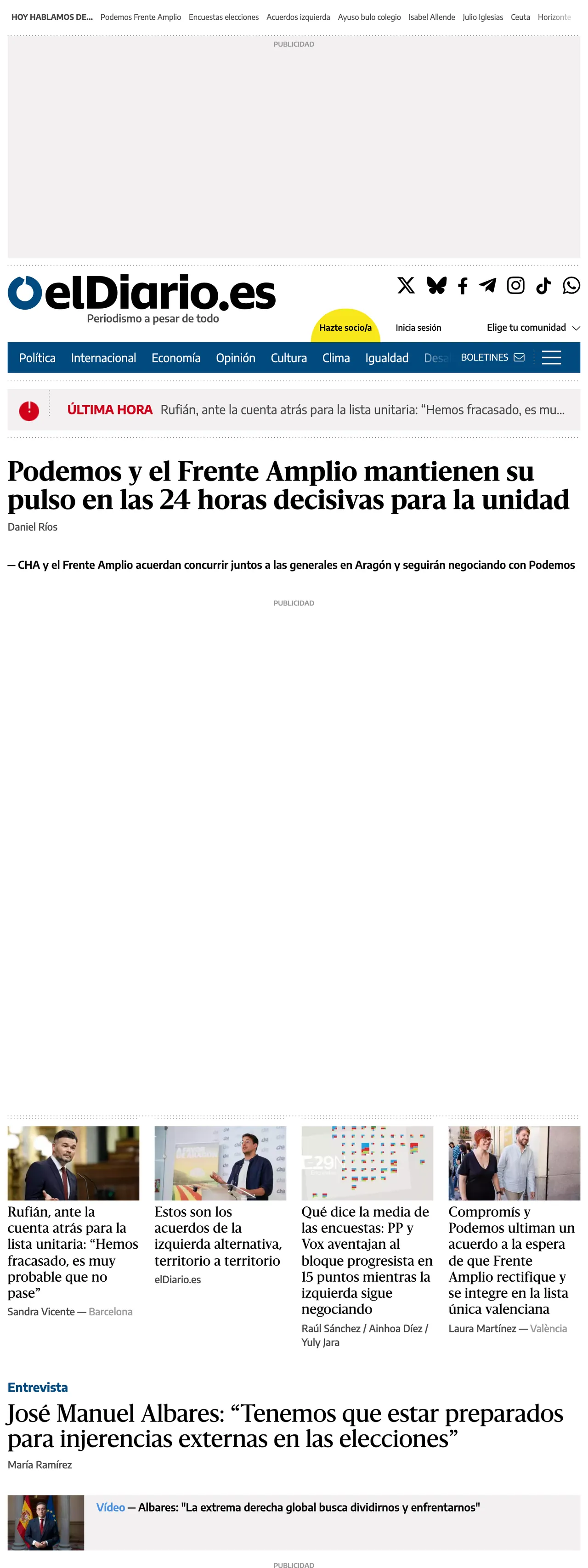 Screenshot of the elDiario.es front page