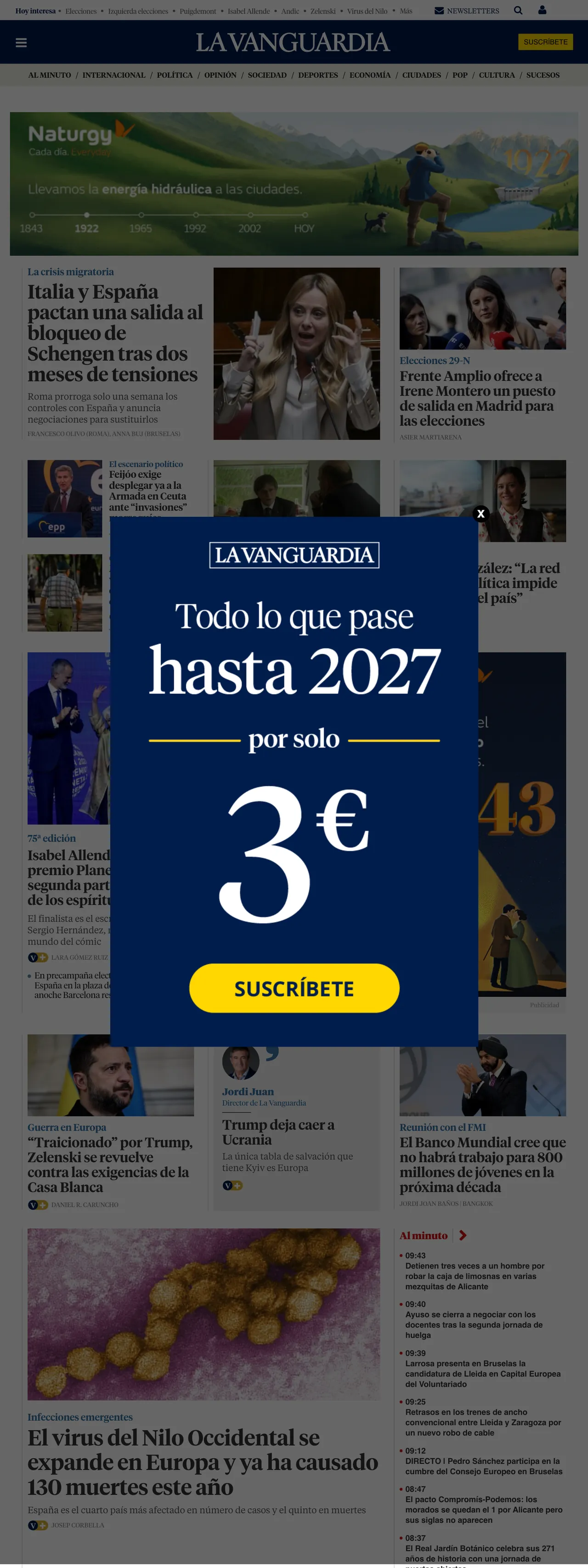 Screenshot of the La Vanguardia front page