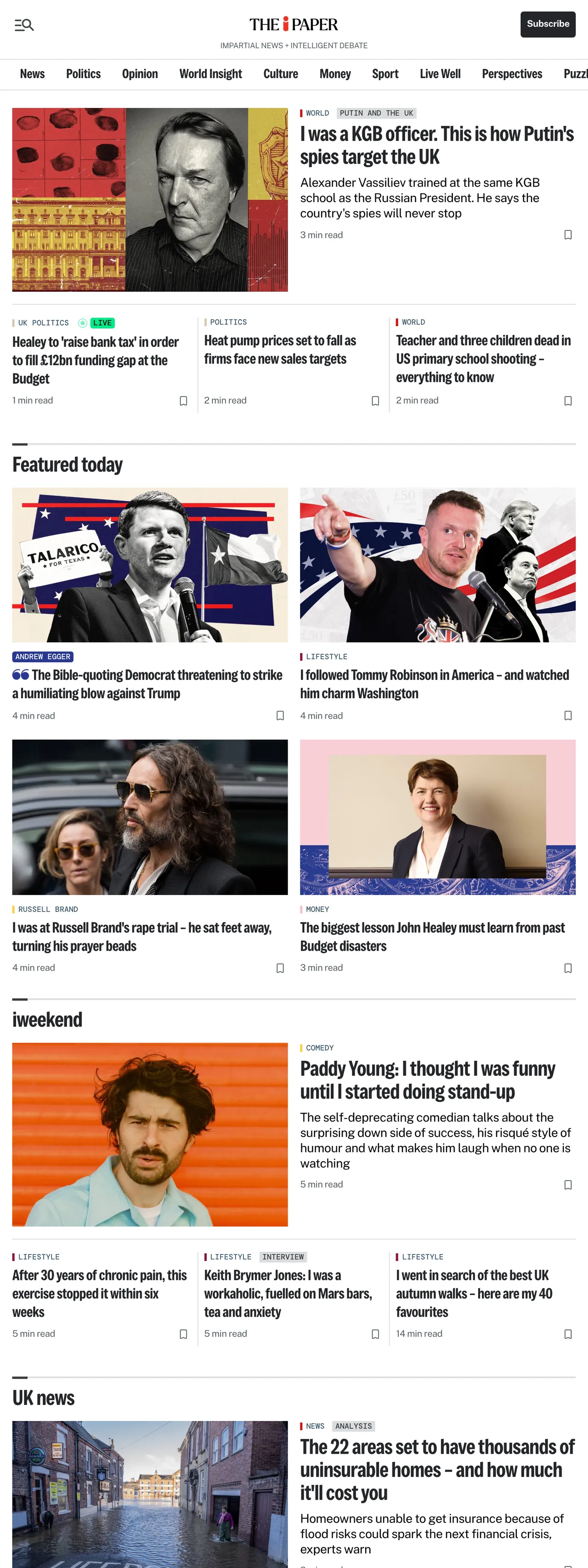 Screenshot of the The i Paper front page