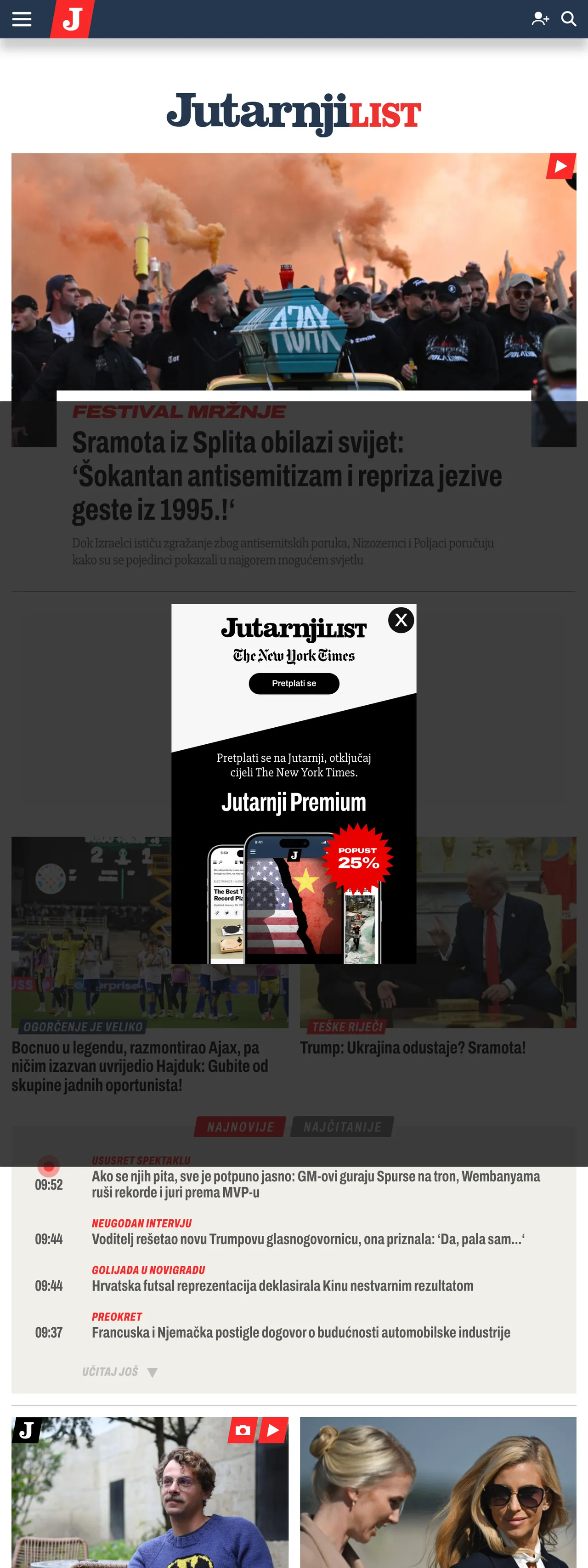 Screenshot of the Jutarnji list front page