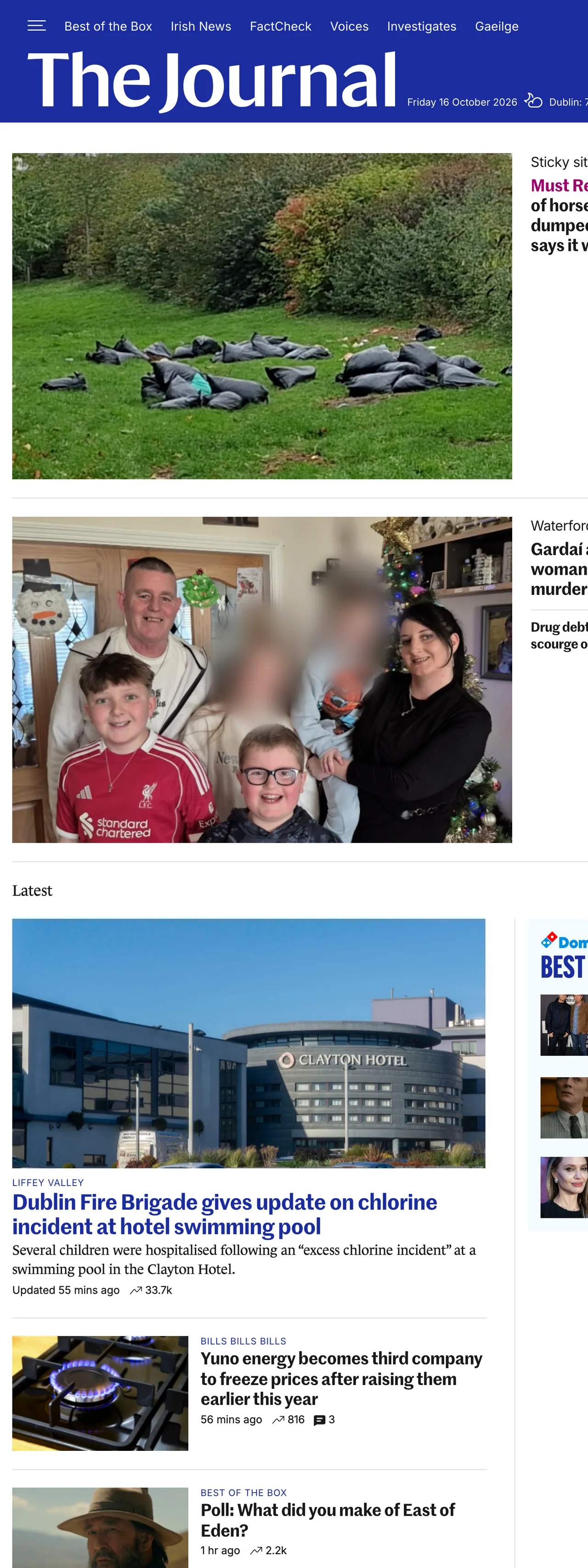 Screenshot of the TheJournal.ie front page