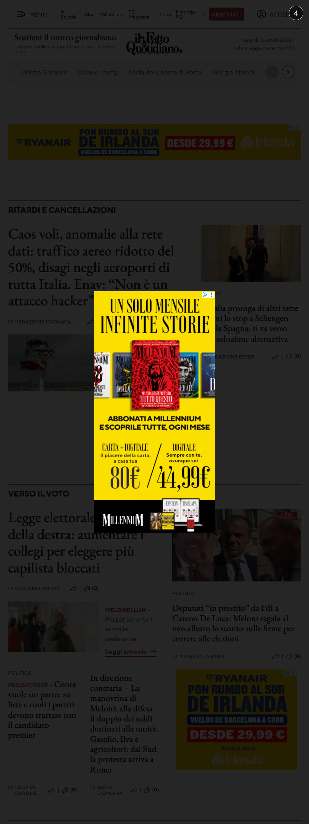 Screenshot of the Il Fatto Quotidiano front page
