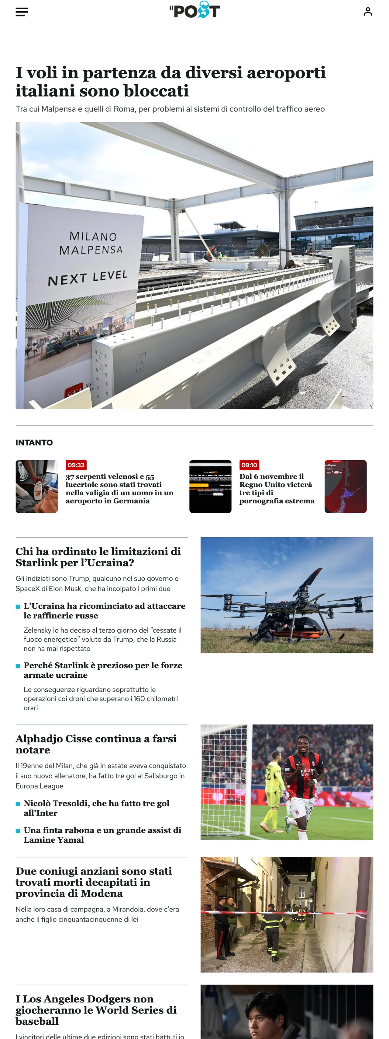 Screenshot of the Il Post front page