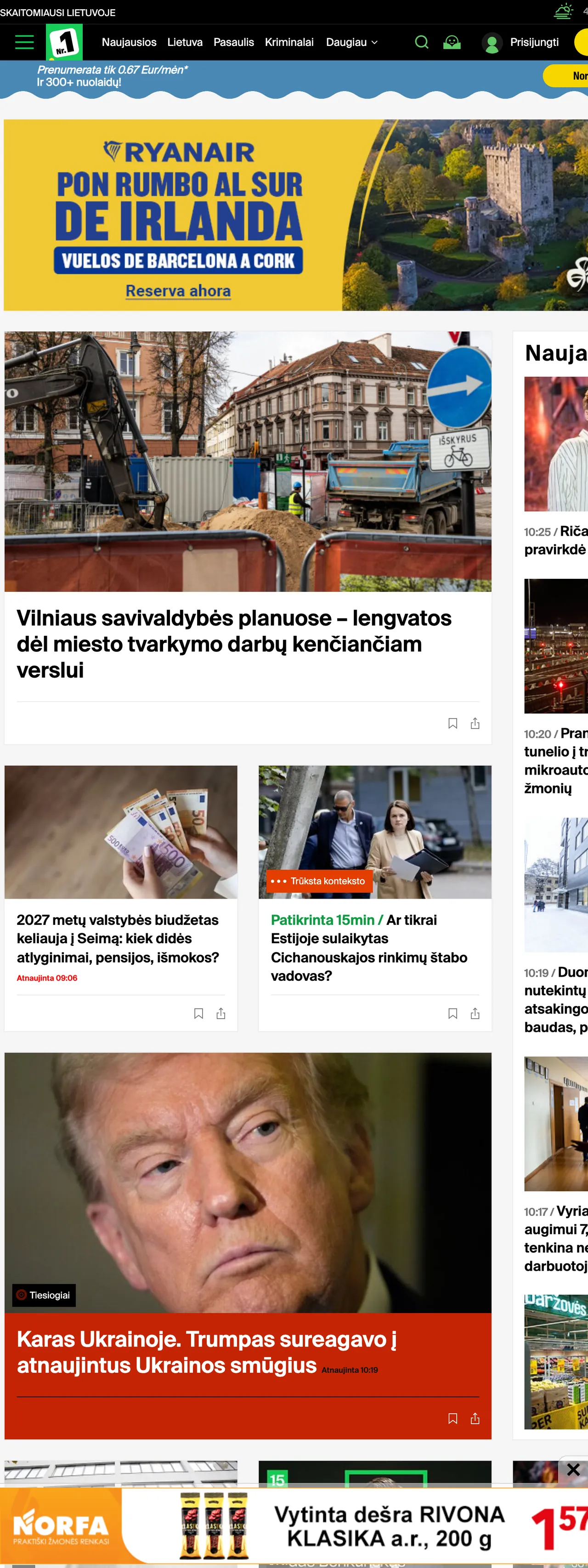 Screenshot of the 15min front page