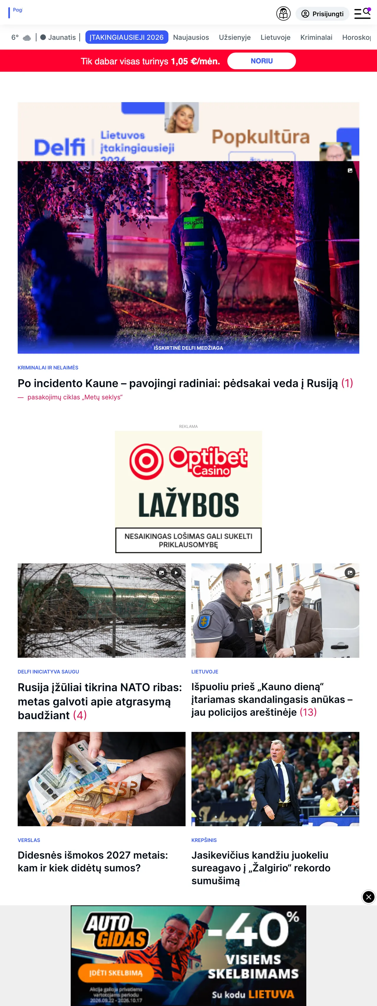 Screenshot of the Delfi front page