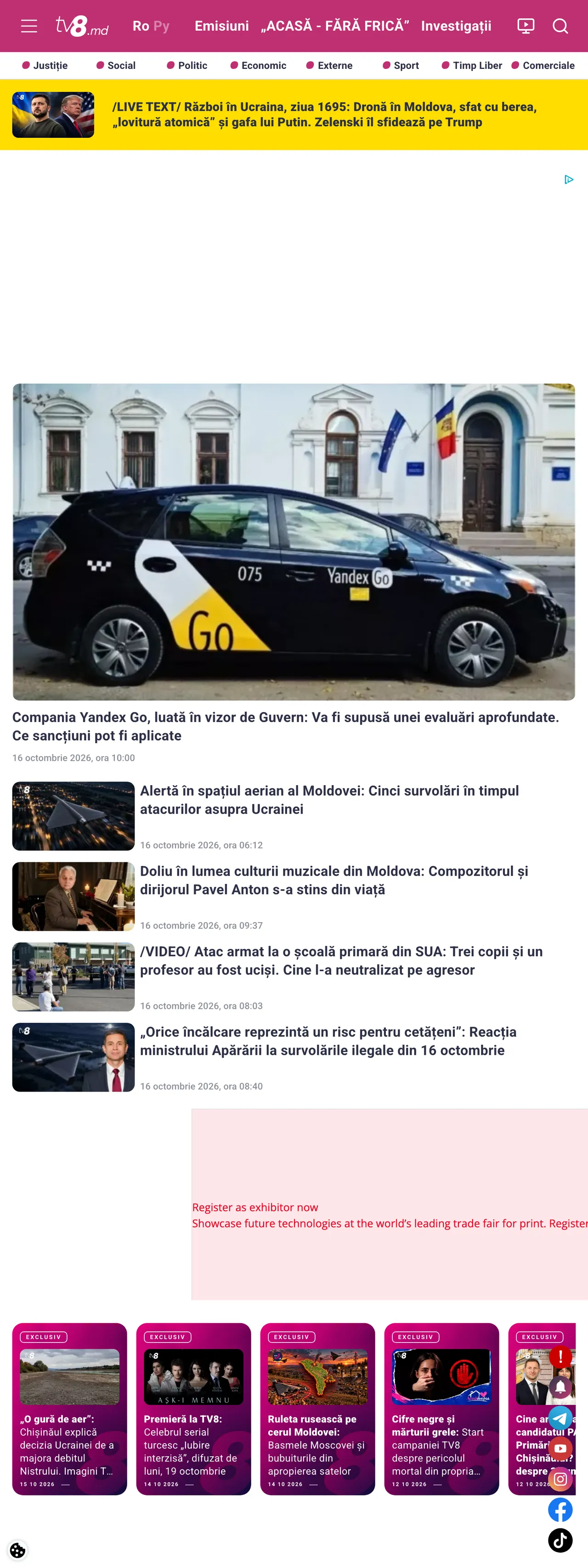 Screenshot of the TV8 front page