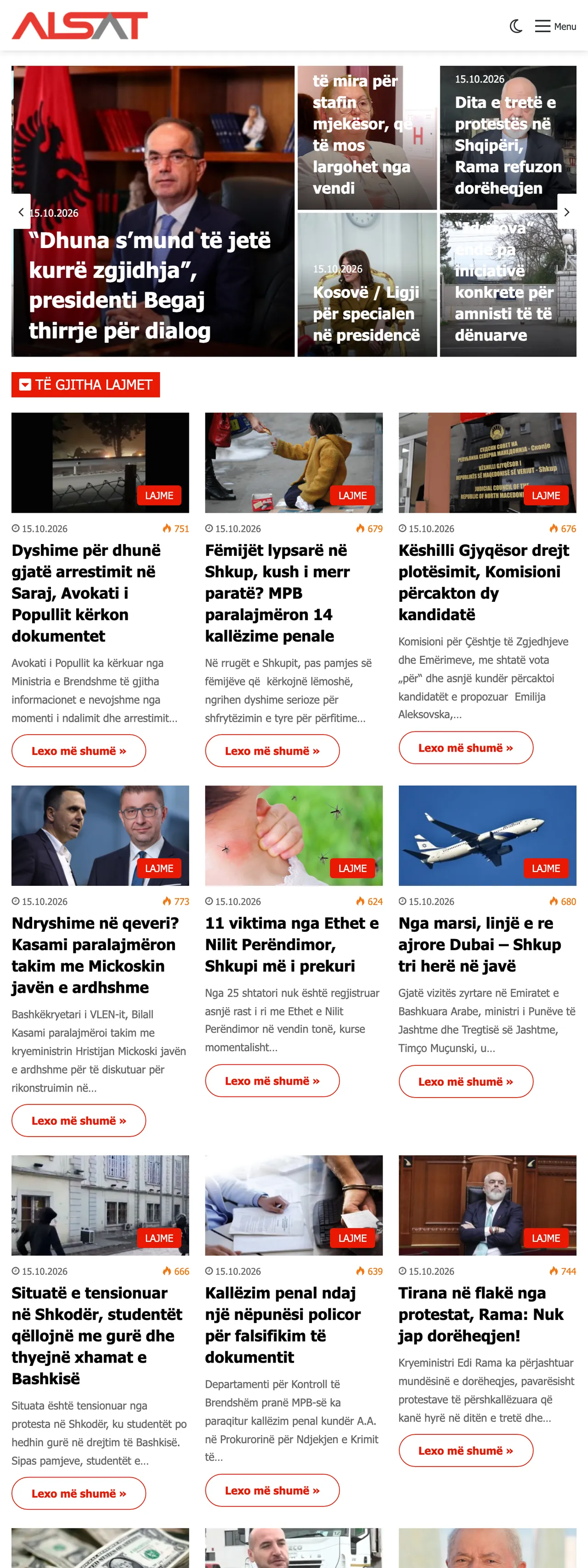 Screenshot of the ALSAT front page