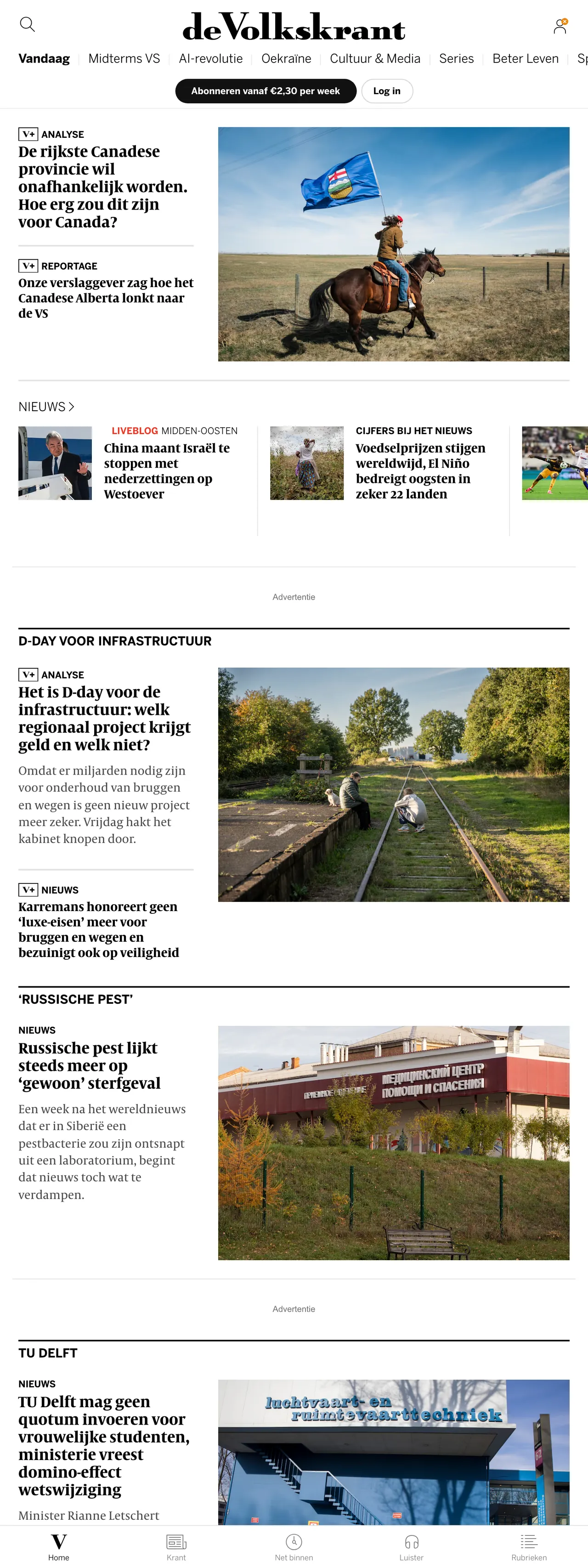 Screenshot of the de Volkskrant front page