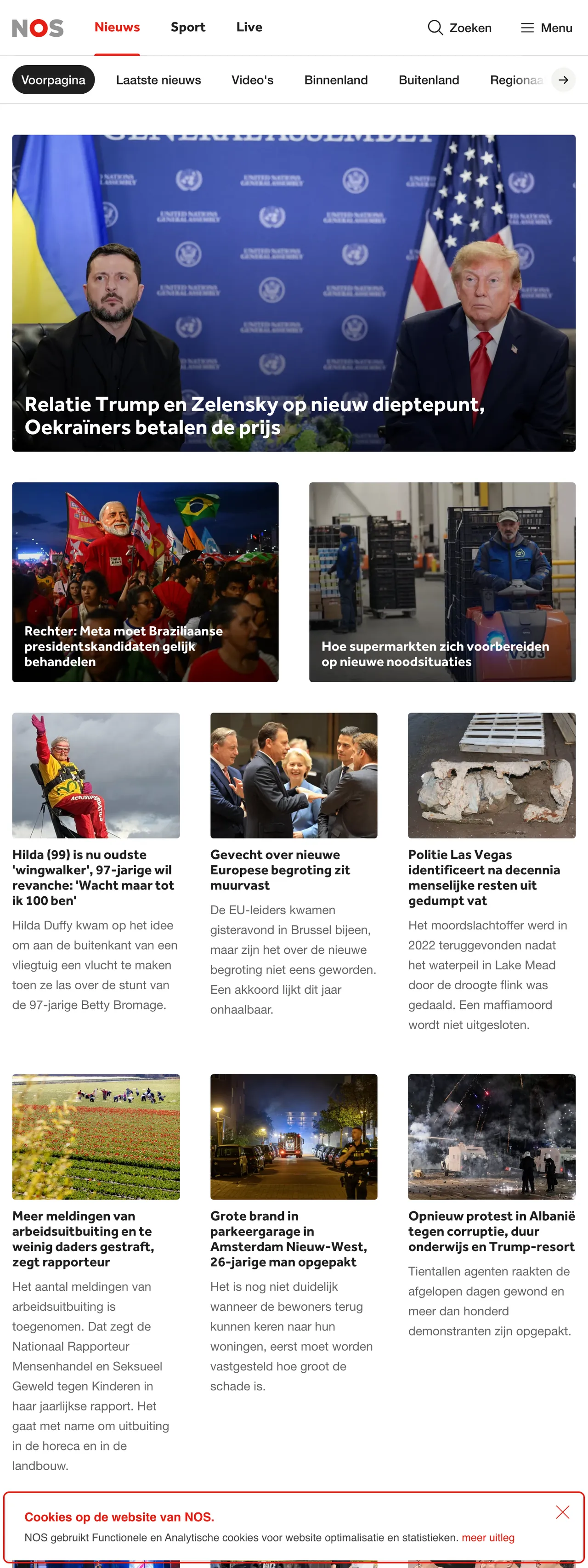 Screenshot of the NOS front page