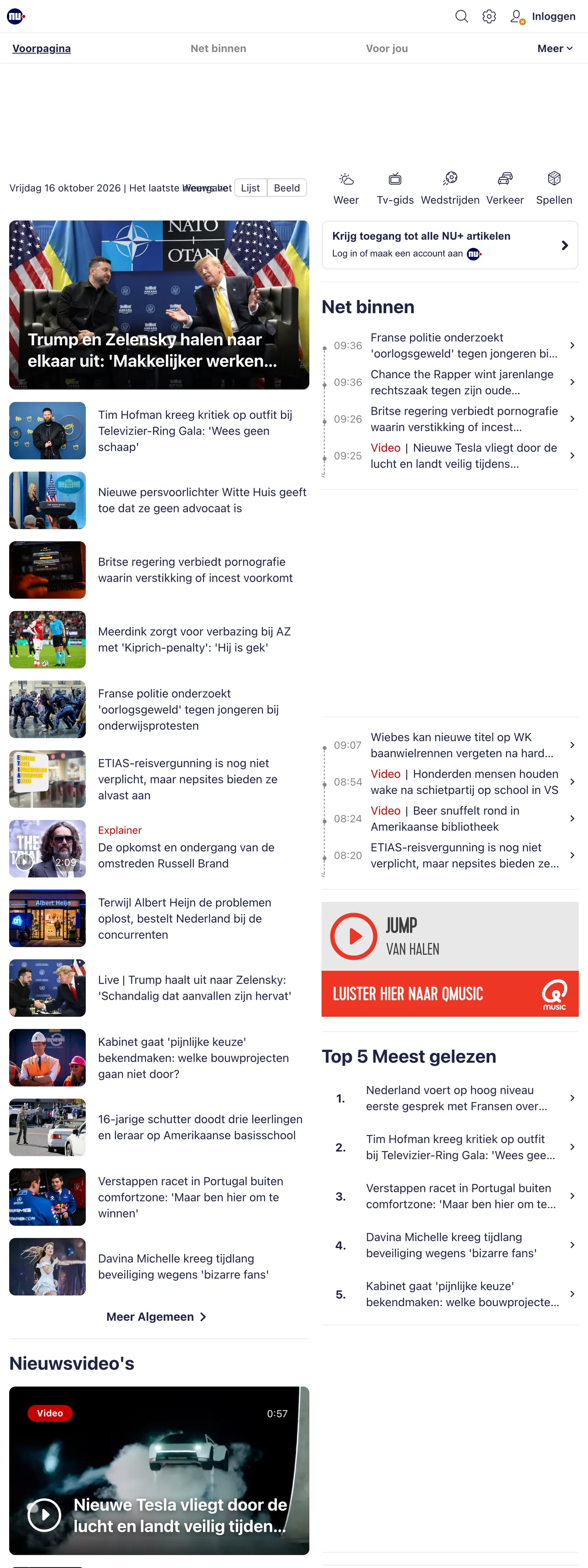 Screenshot of the NU.nl front page