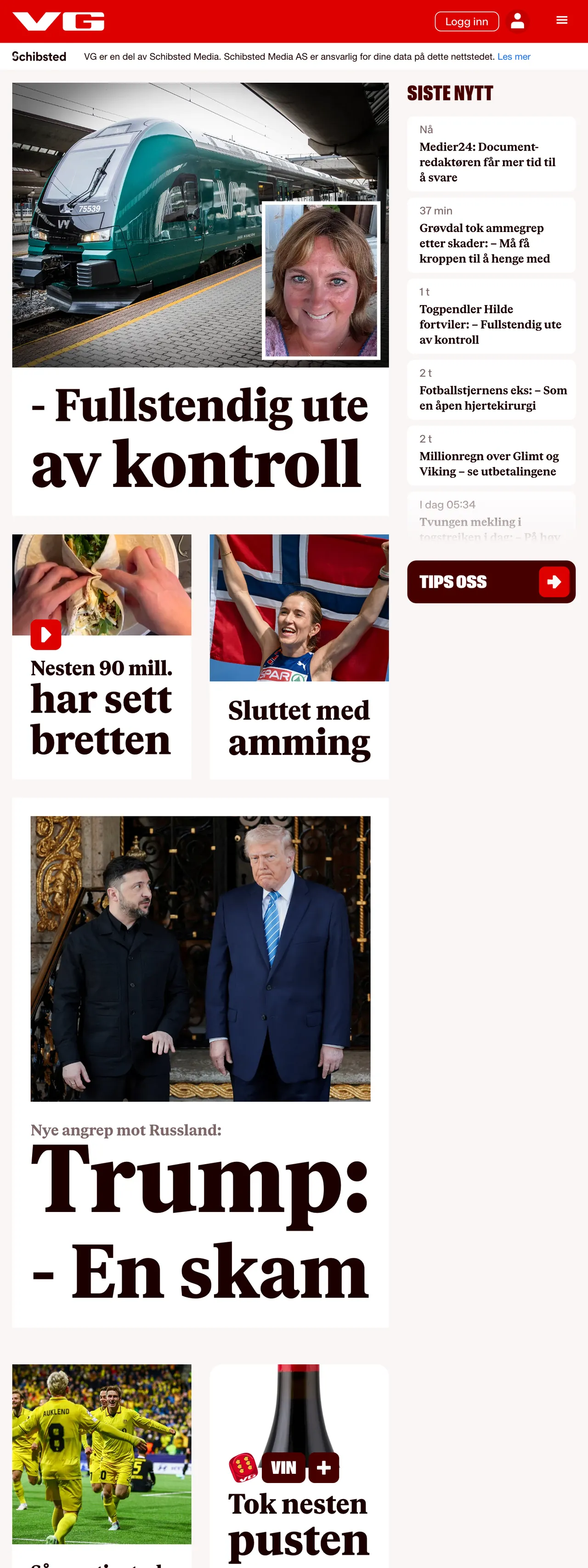 Screenshot of the VG front page