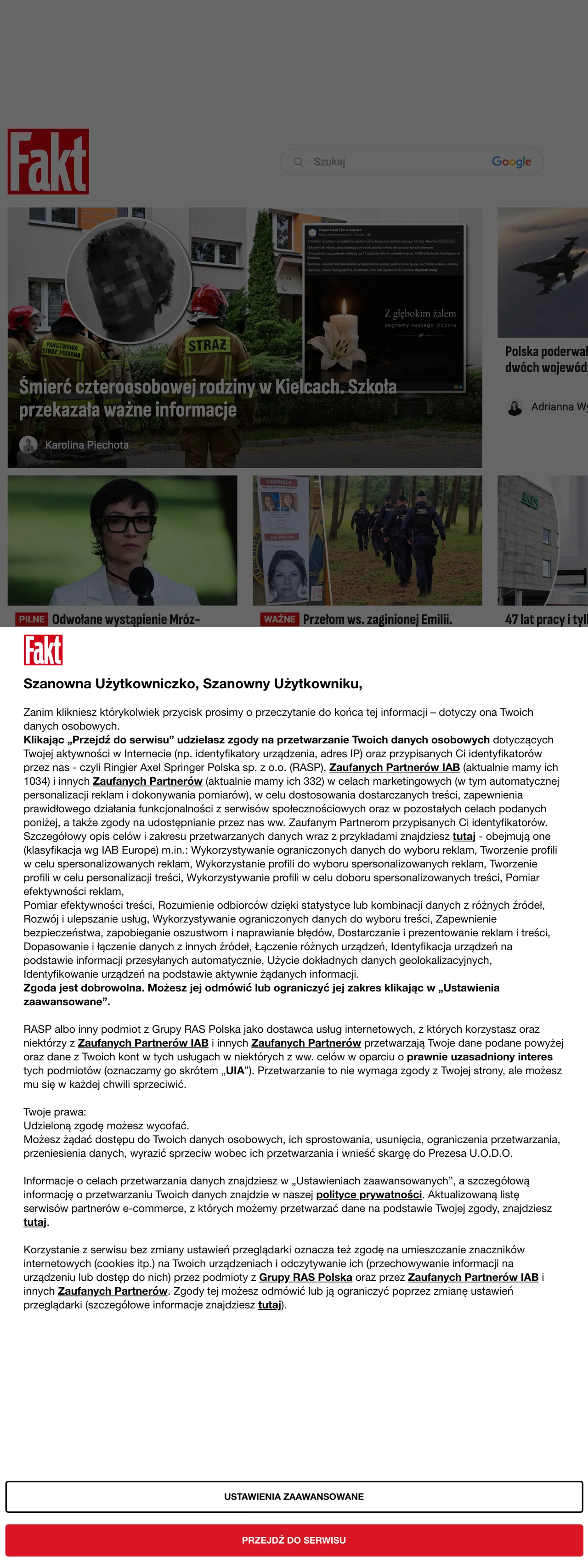 Screenshot of the Fakt front page