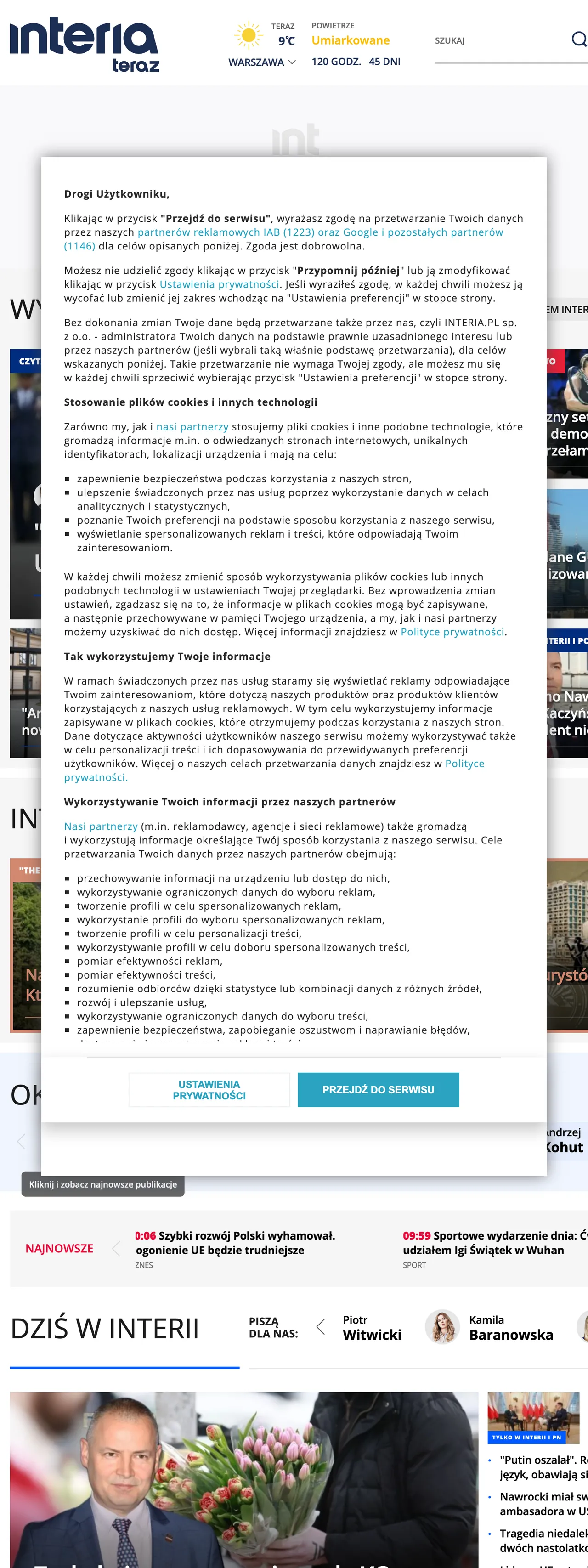 Screenshot of the Interia front page