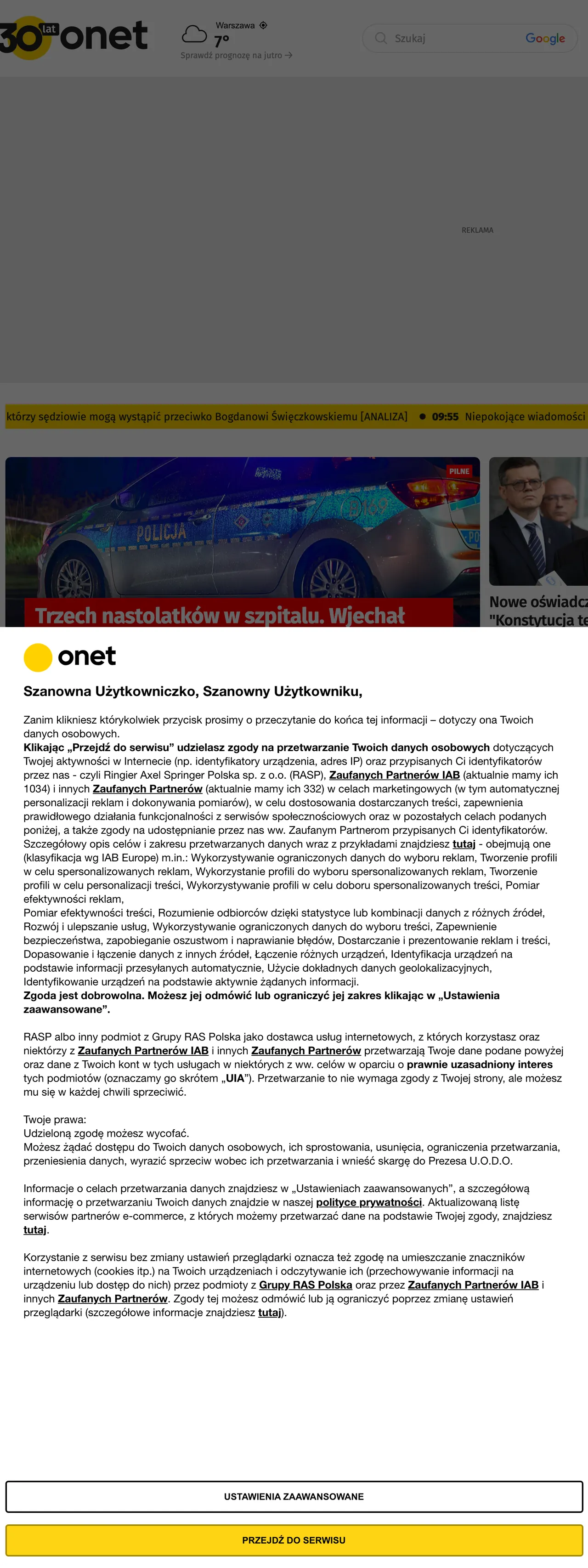 Screenshot of the Onet front page