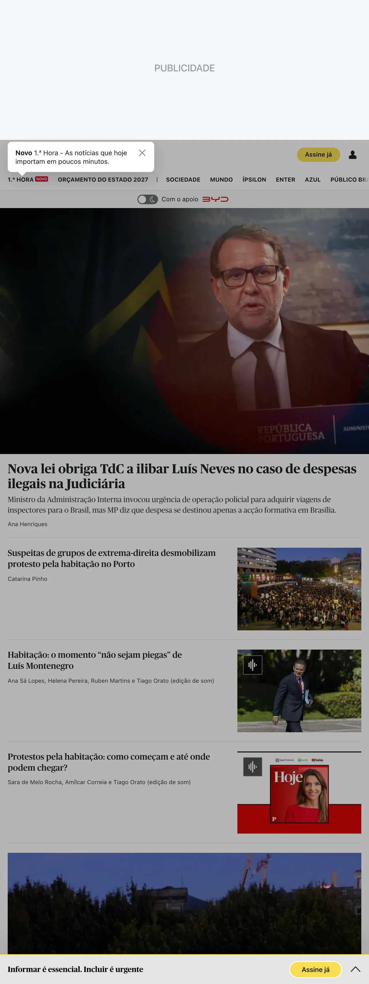 Screenshot of the Público front page