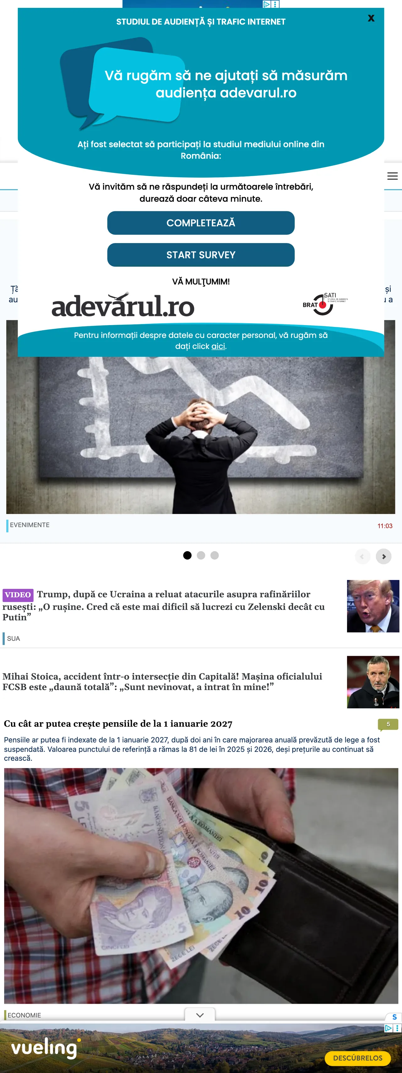Screenshot of the Adevărul front page