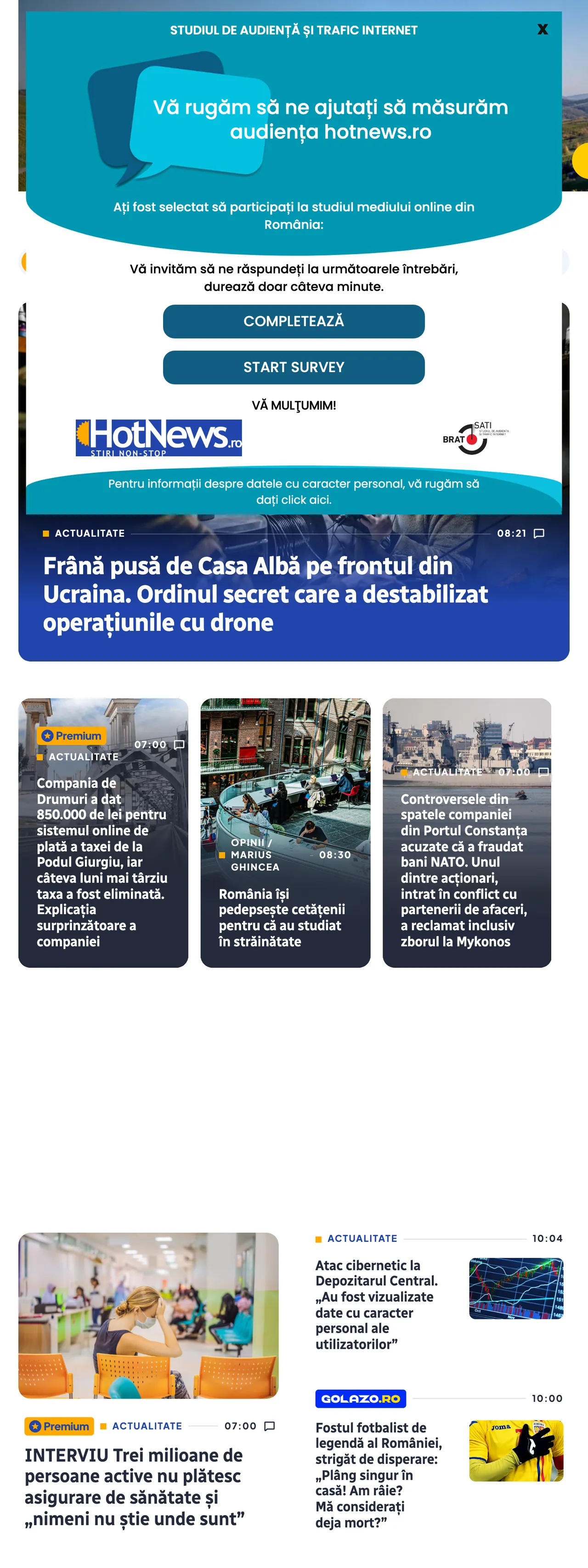 Screenshot of the HotNews.ro front page