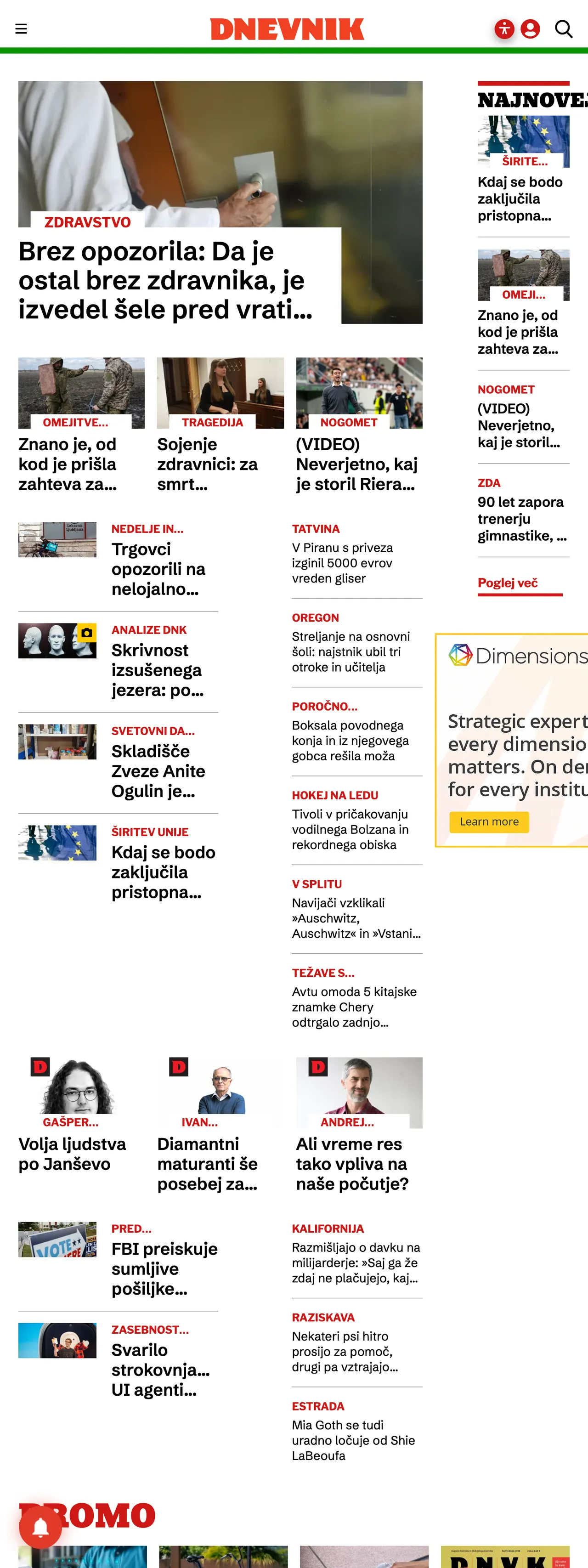 Screenshot of the Dnevnik front page
