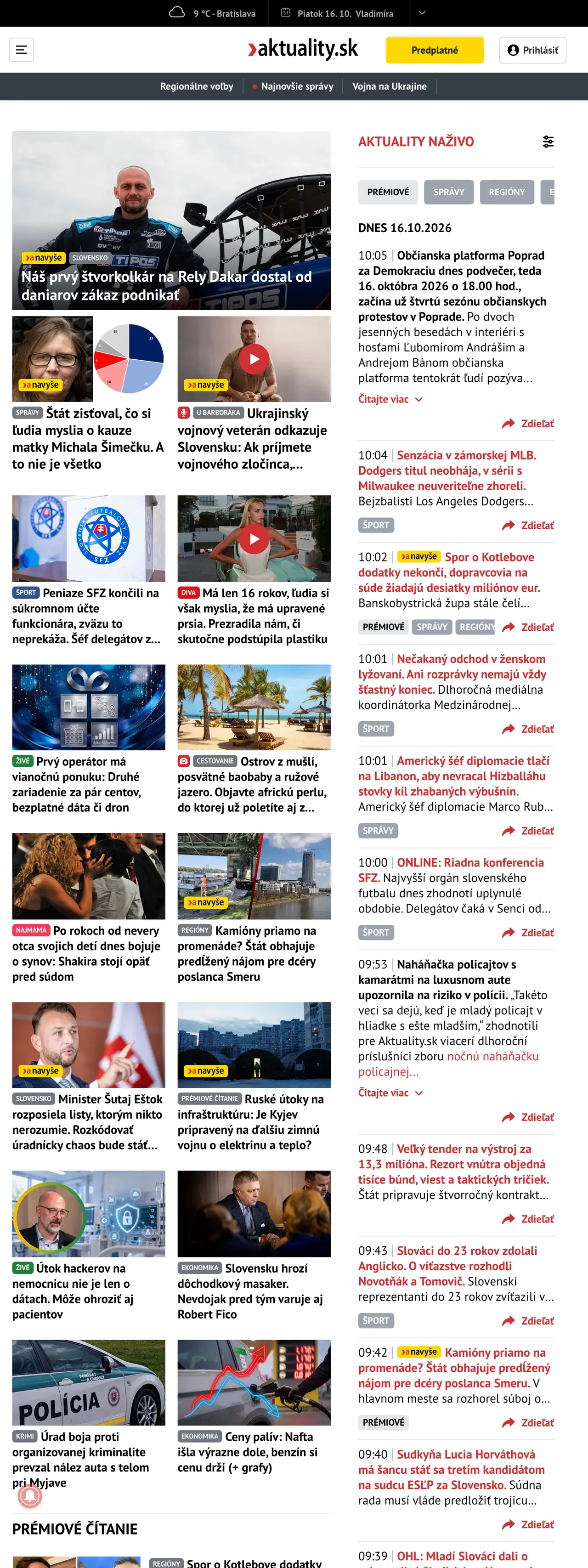 Screenshot of the Aktuality.sk front page