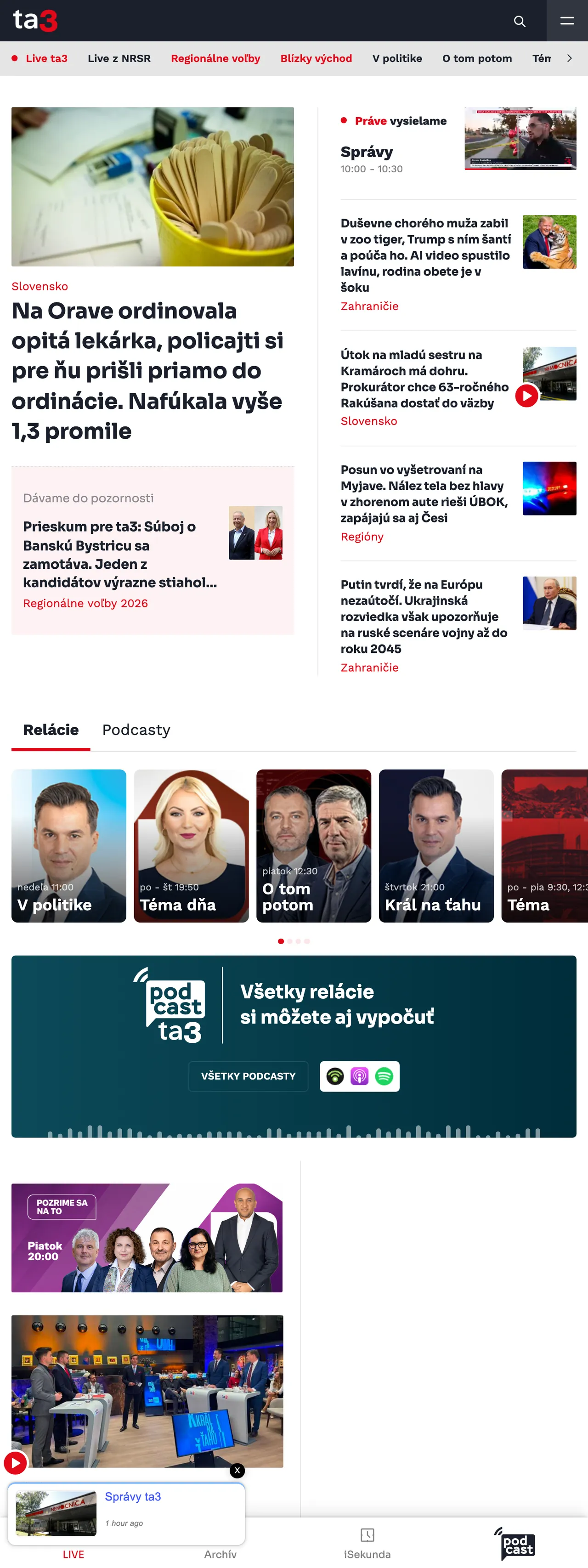 Screenshot of the TA3 front page