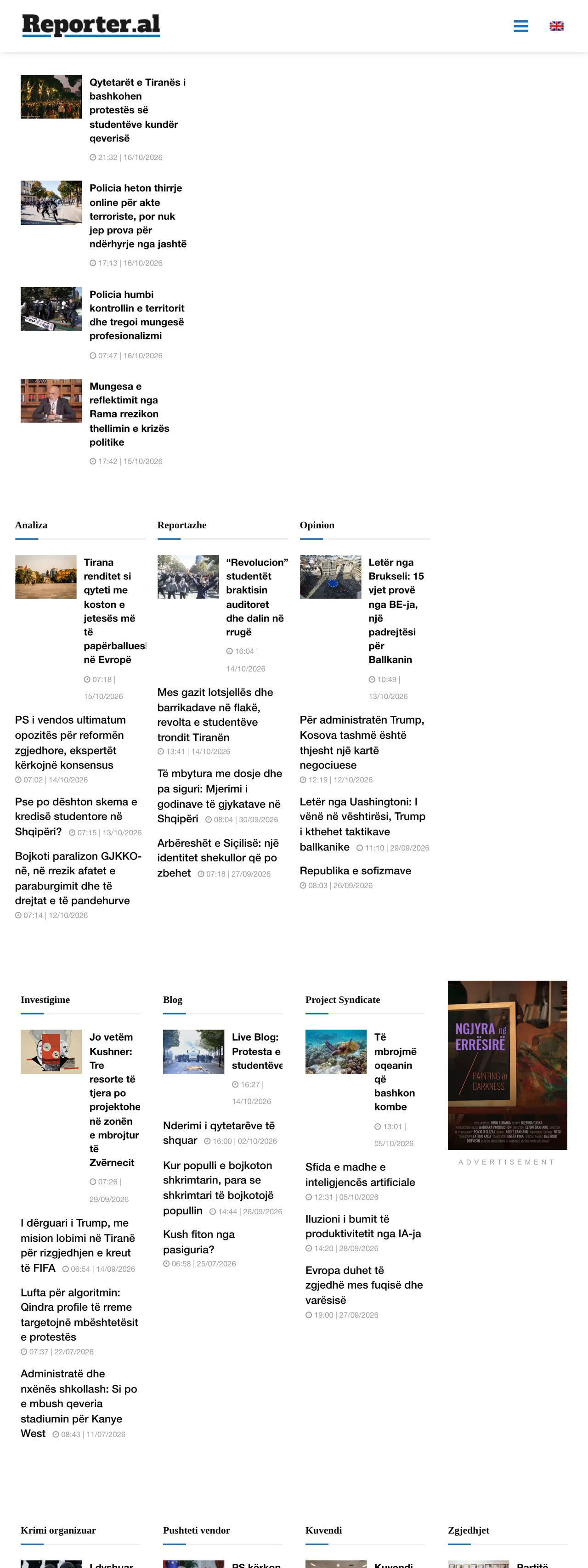 Screenshot of the Reporter.al front page