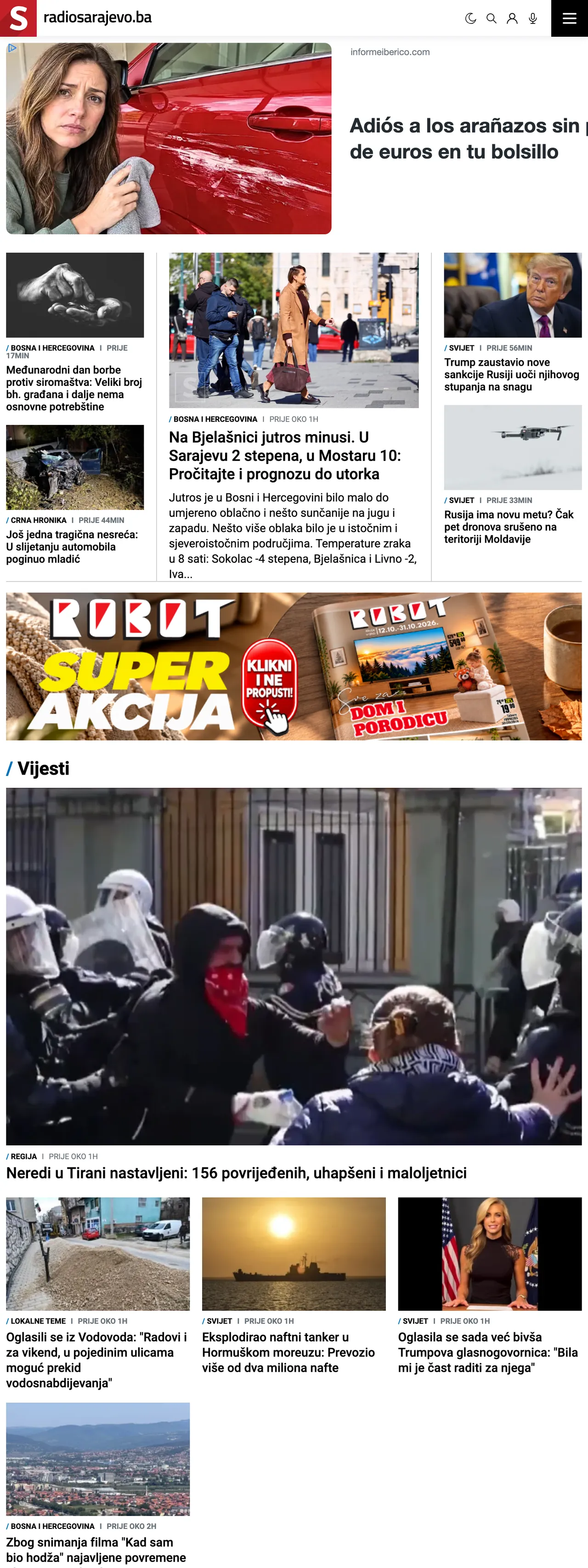 Screenshot of the Radio Sarajevo front page